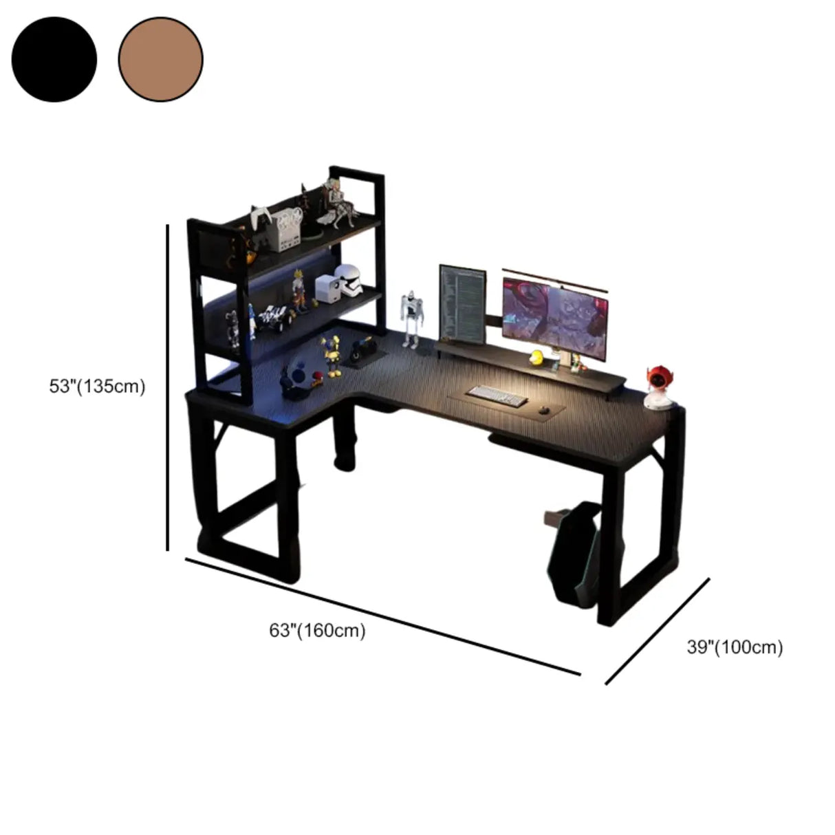 Black L-Shape Wooden Gaming Desk with Cord Management Image - 34