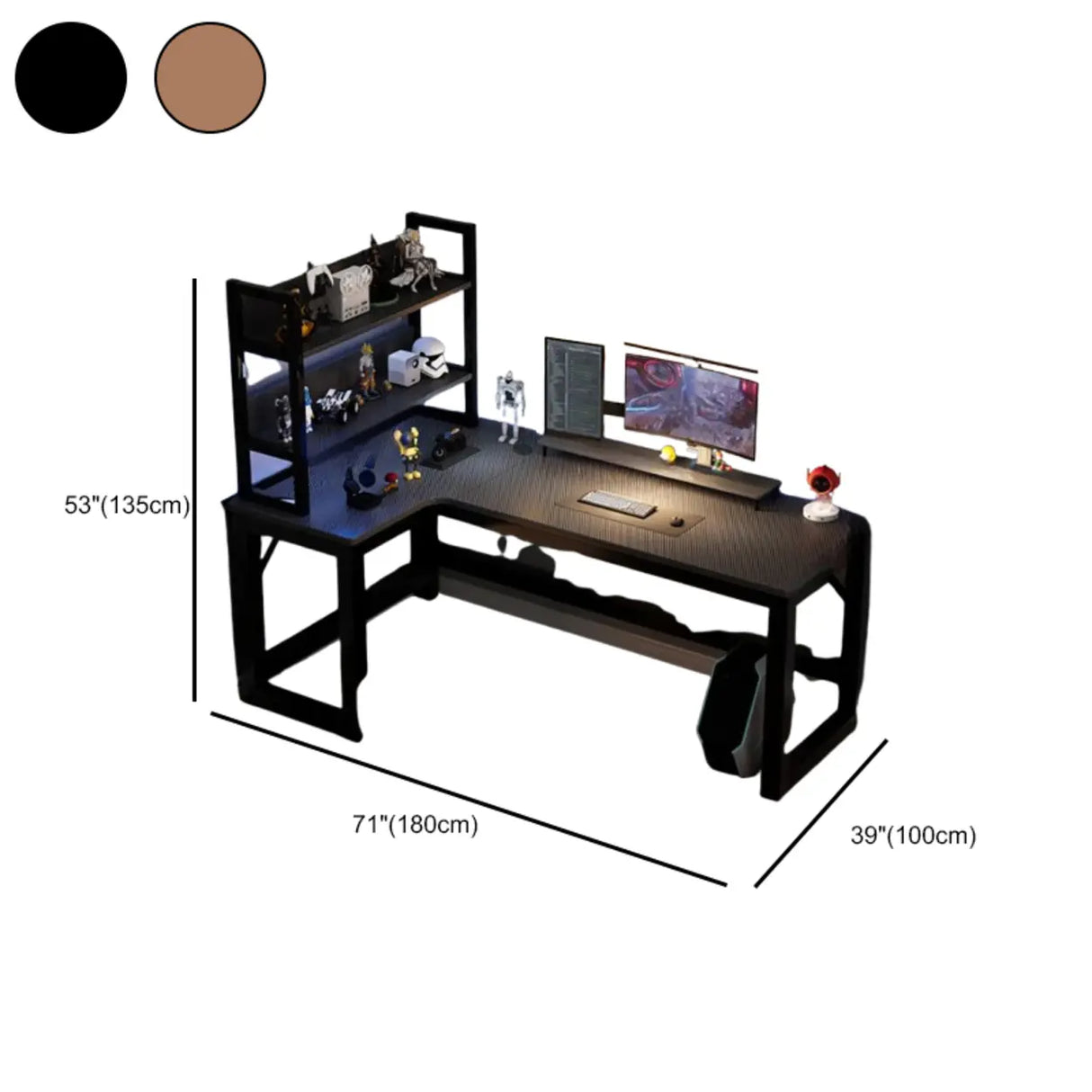Black L-Shape Wooden Gaming Desk with Cord Management Image - 35