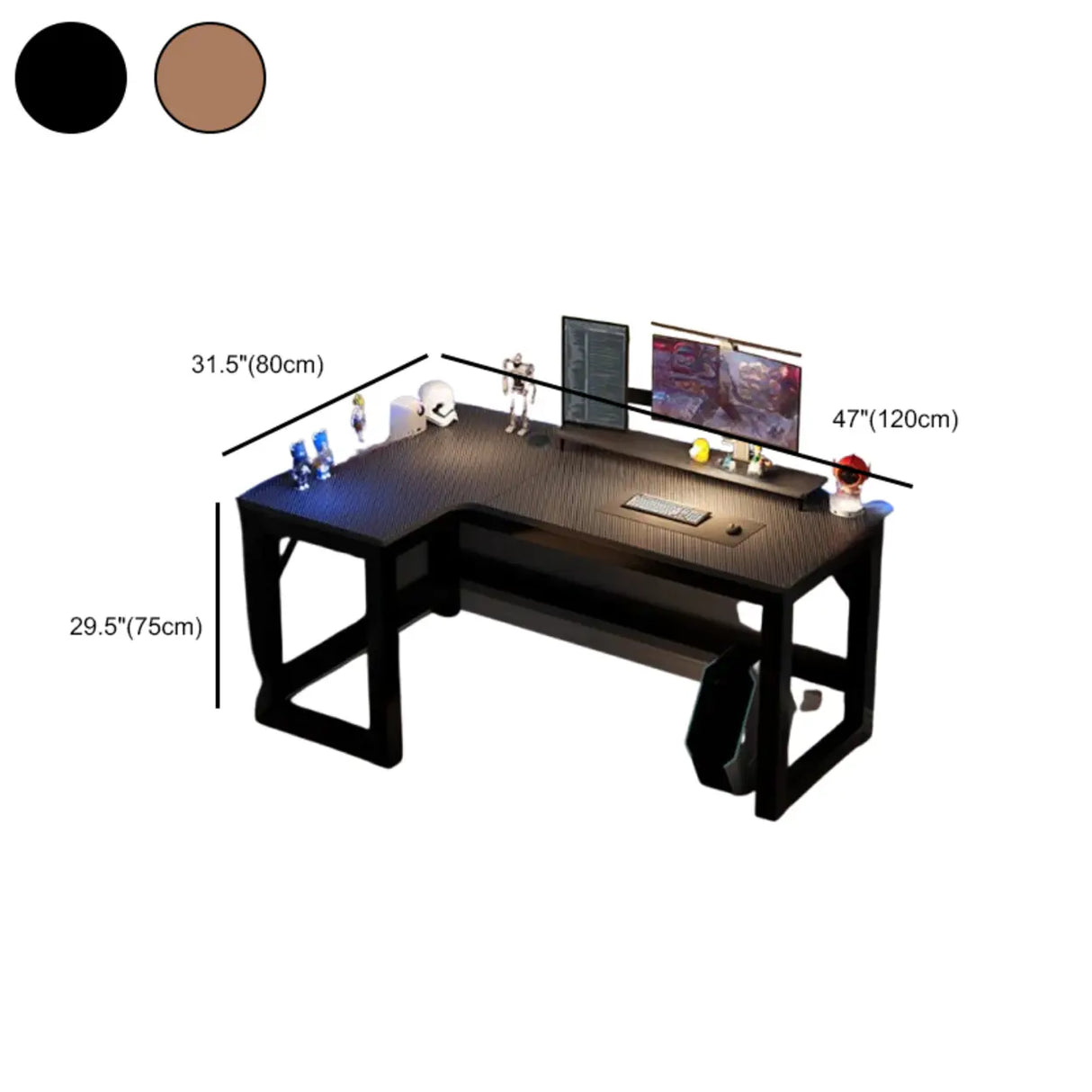 Black L-Shape Wooden Gaming Desk with Cord Management Image - 36
