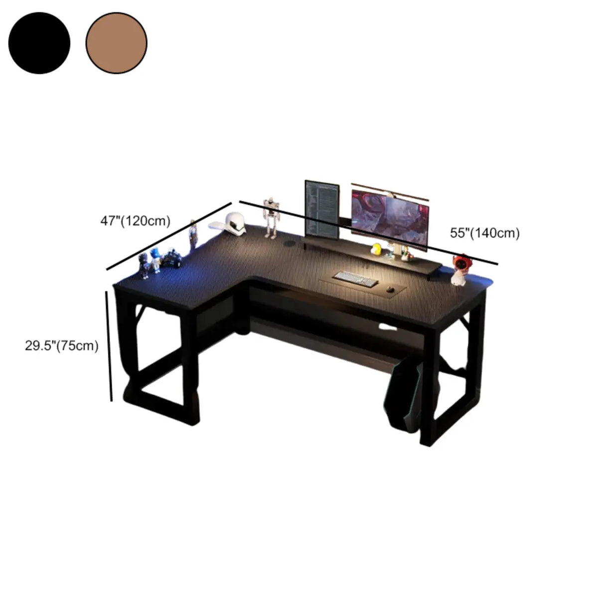 Black L-Shape Wooden Gaming Desk with Cord Management Image - 37