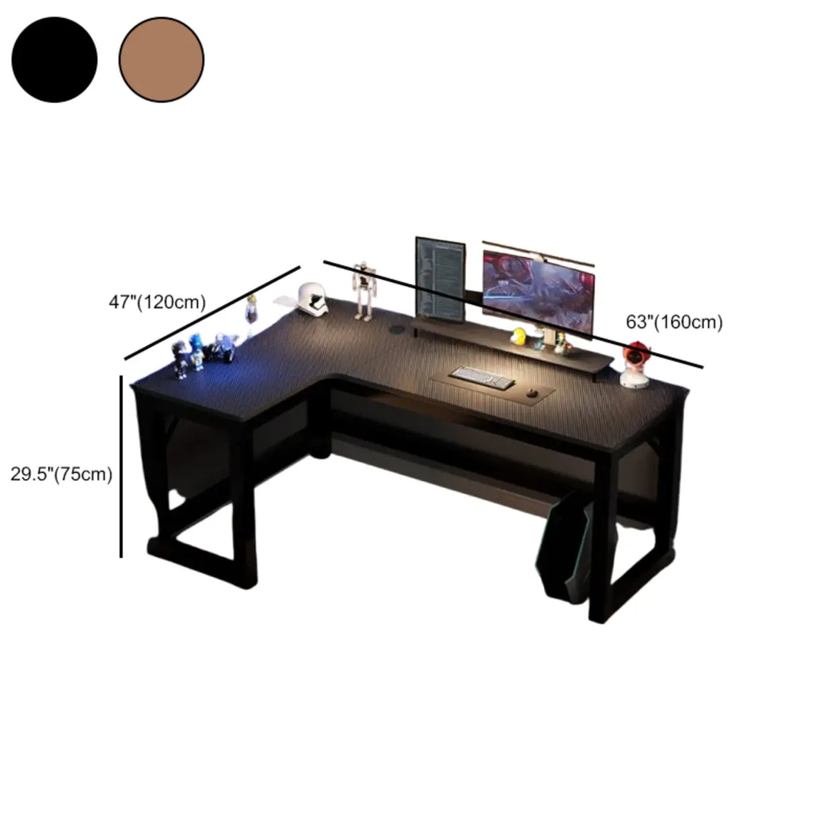 Black L-Shape Wooden Gaming Desk with Cord Management Image - 38