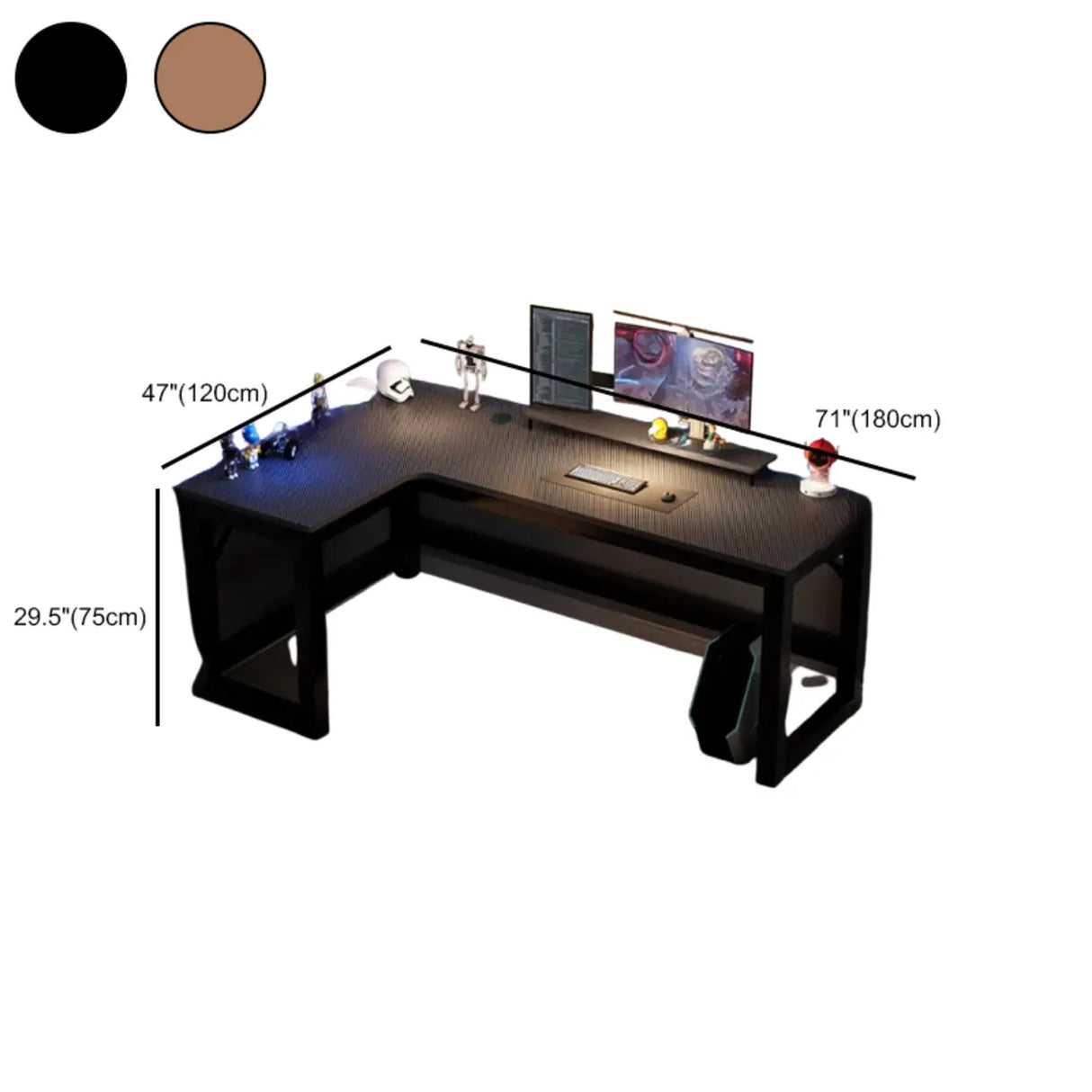 Black L-Shape Wooden Gaming Desk with Cord Management Image - 39