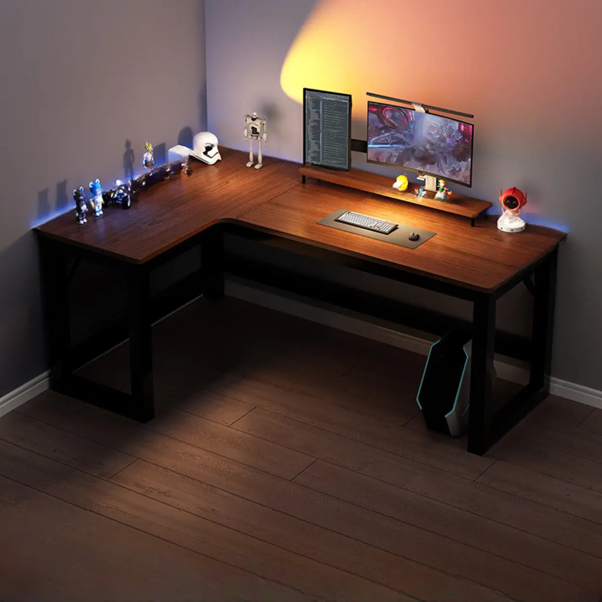 Black L-Shape Wooden Gaming Desk with Cord Management Image - 9