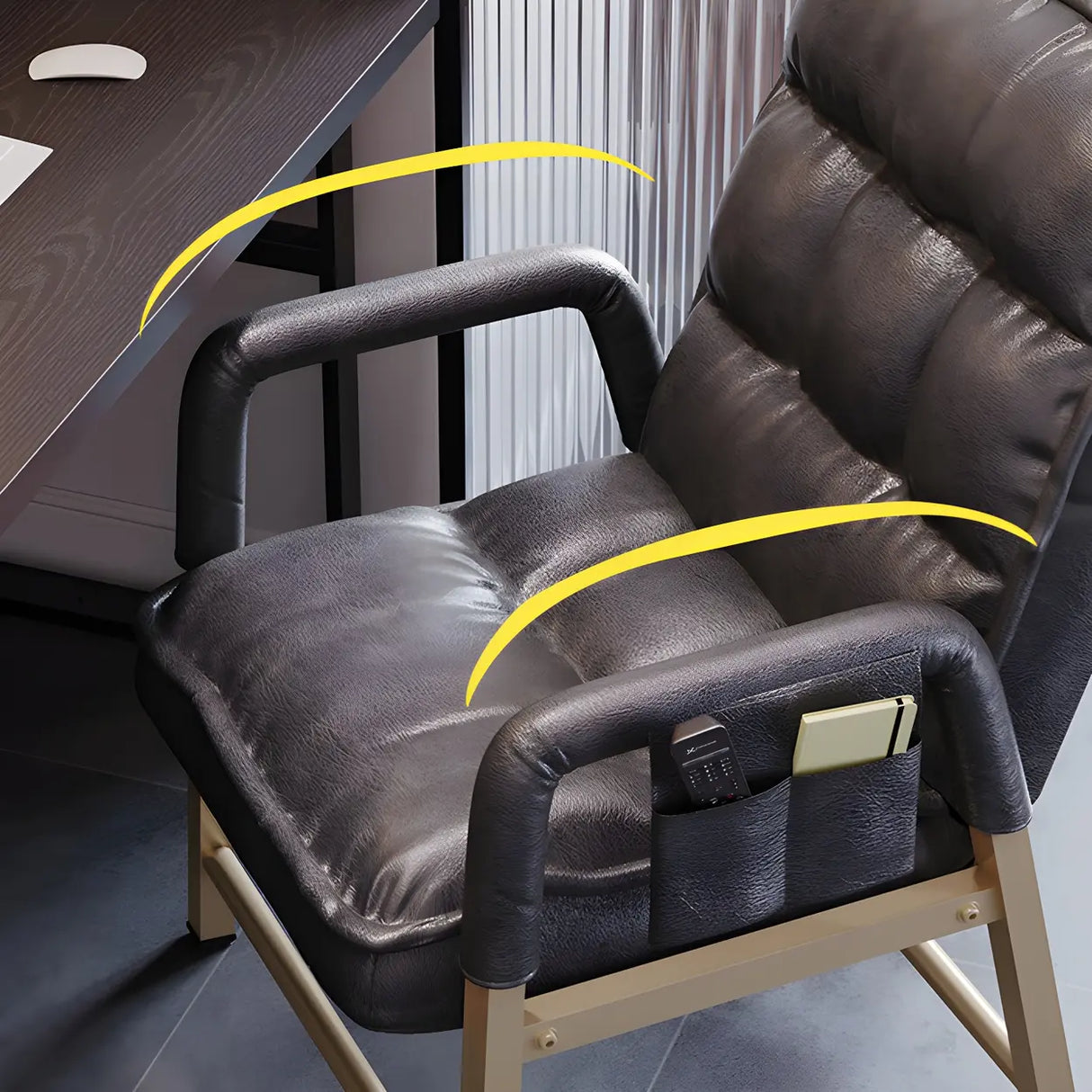 Black Large Adjustable Ergonomic PU Leather Office Chair Image - 12