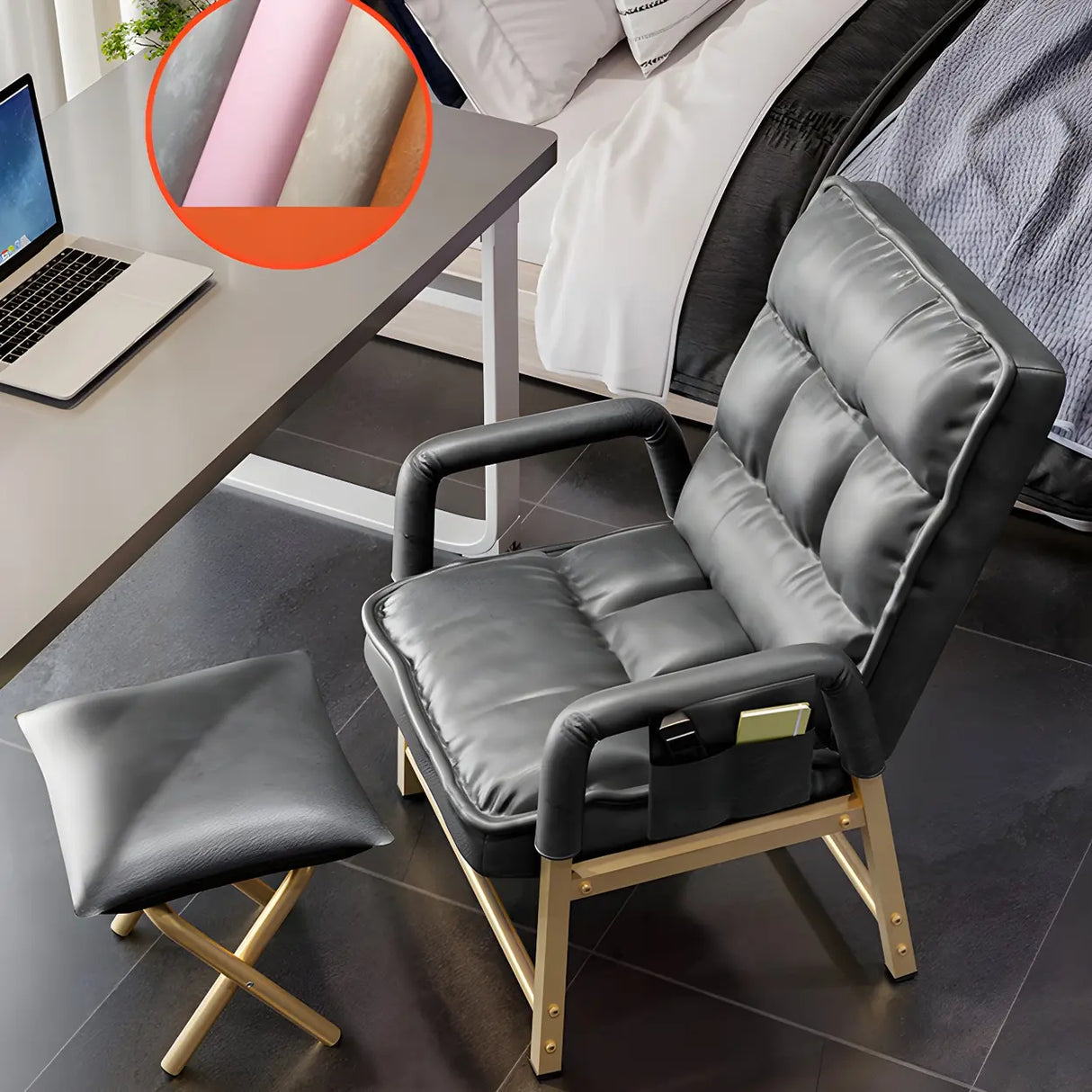 Black Large Adjustable Ergonomic PU Leather Office Chair Image - 4