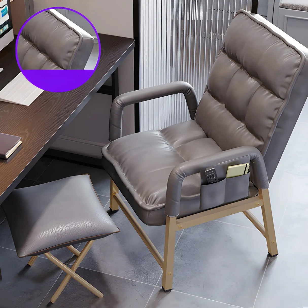 Black Large Adjustable Ergonomic PU Leather Office Chair Image - 5