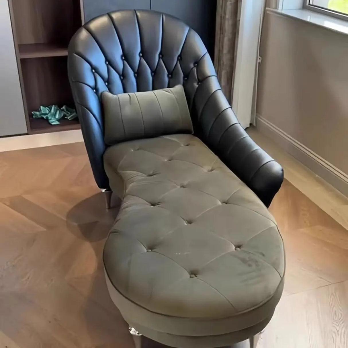 Black Large Leather Reclining Lounge Chair with Arm Image - 4