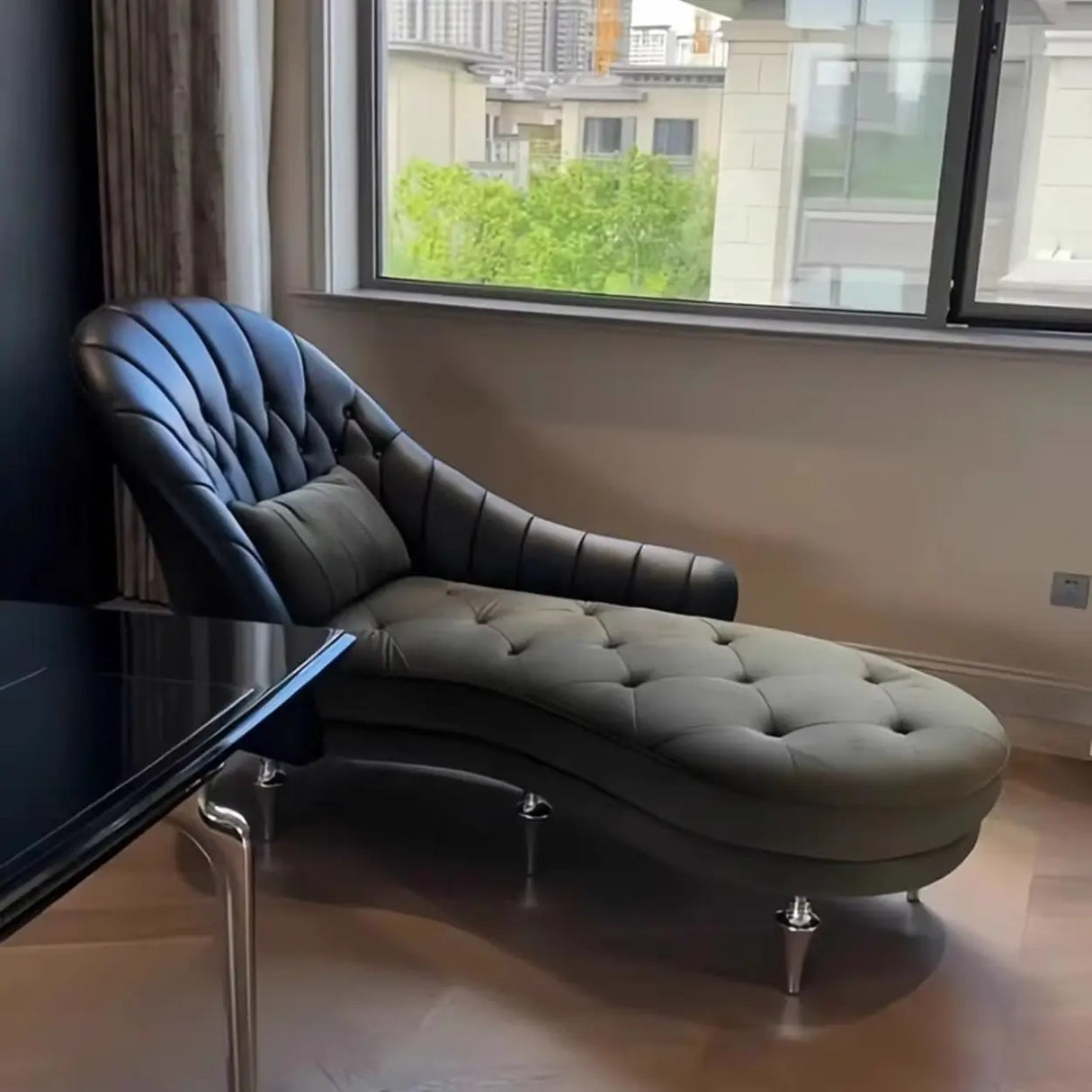 Black Large Leather Reclining Lounge Chair with Arm Image - 5