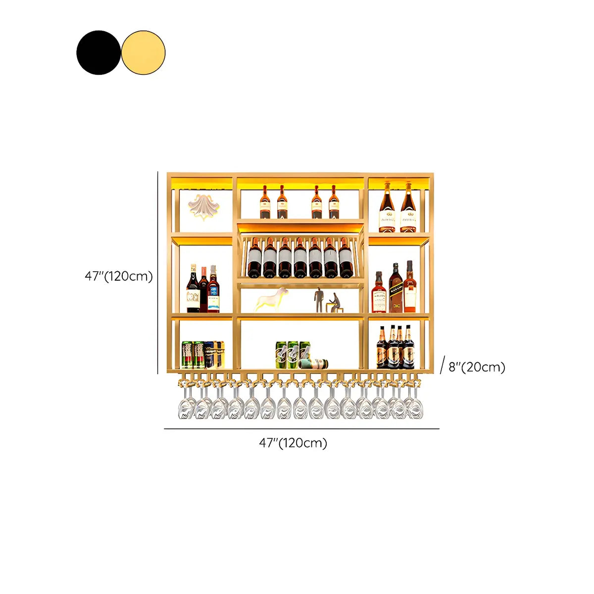 Black Large Modern Metal Bar Floating Wall Wine Rack