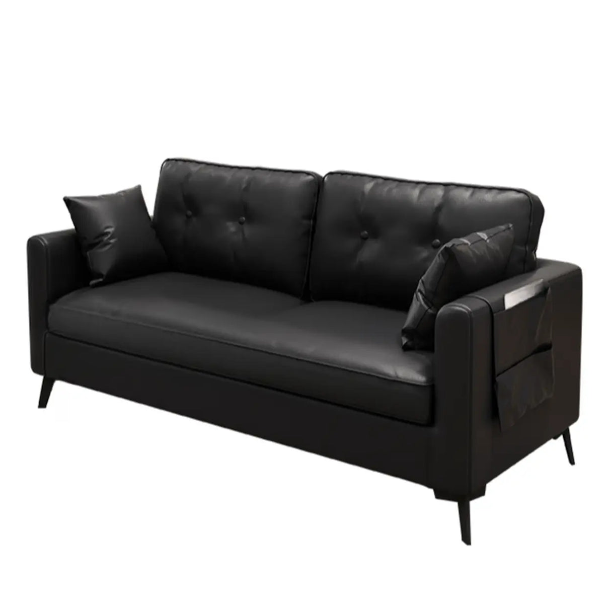 Black Leather Tufted Back Pillow Top Arm Loveseat Image - 10