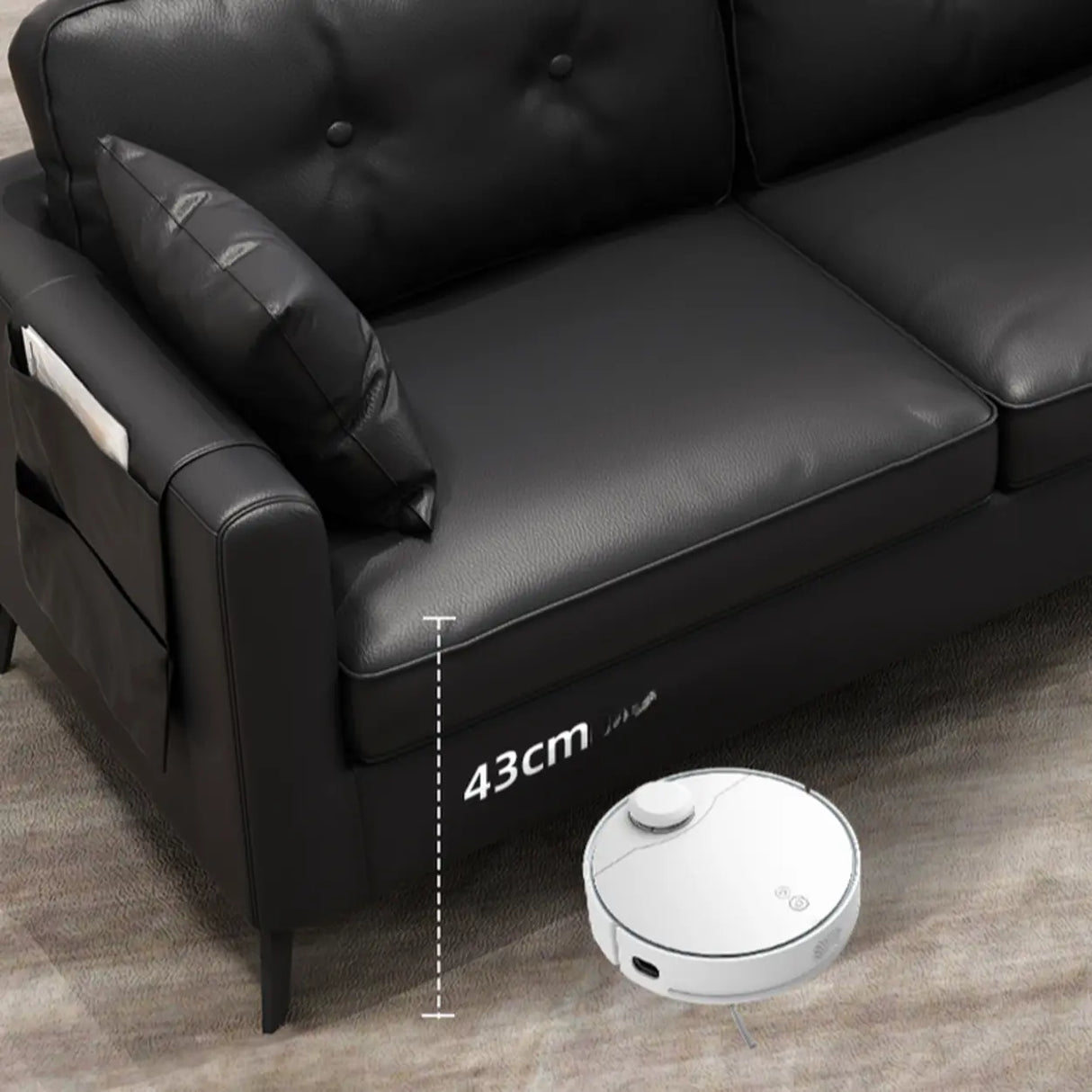 Black Leather Tufted Back Pillow Top Arm Loveseat Image - 12