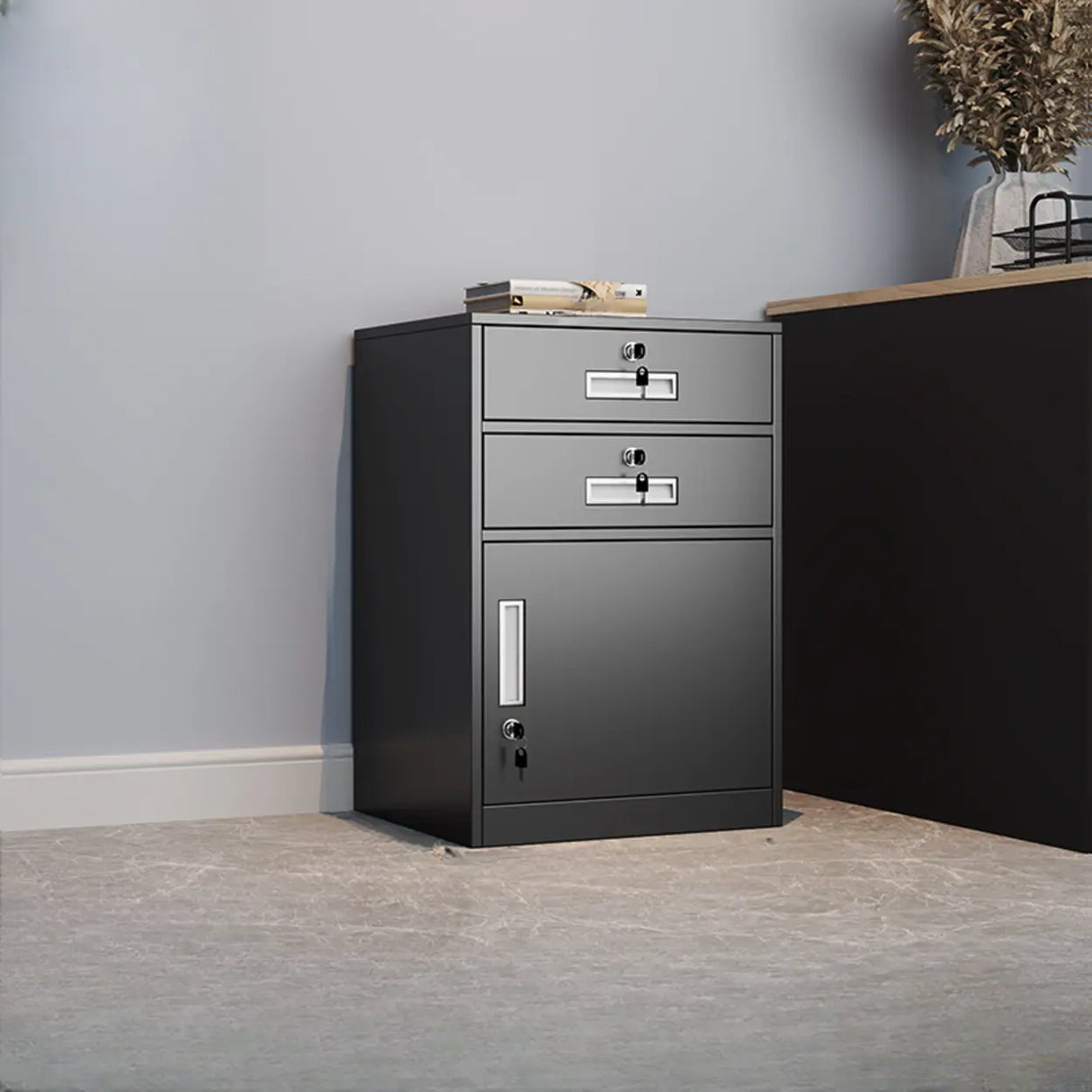 Black Lockable Steel Small Filing Cabinets with Drawers Image - 41