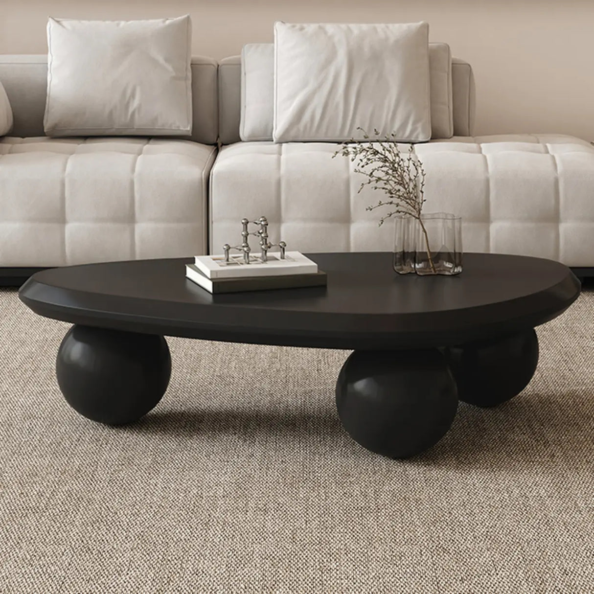 Black Manufactured Wood Triangle Ball Base Coffee Table Image - 1