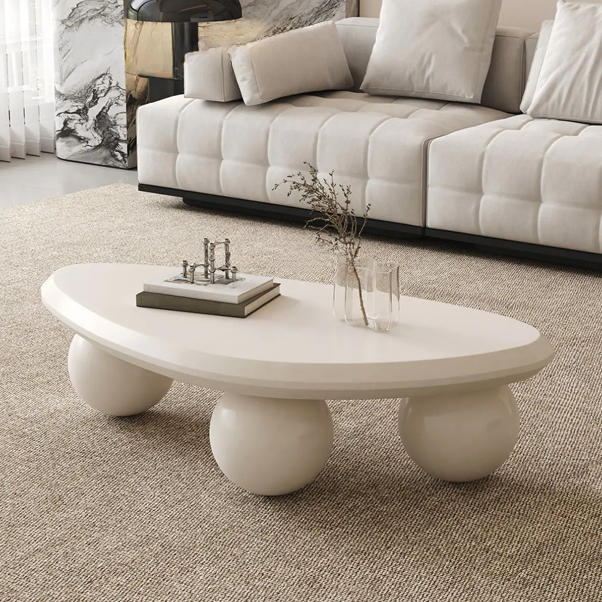 Black Manufactured Wood Triangle Ball Base Coffee Table Image - 2