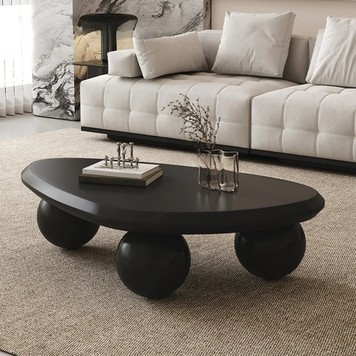 Black Manufactured Wood Triangle Ball Base Coffee Table Image - 3