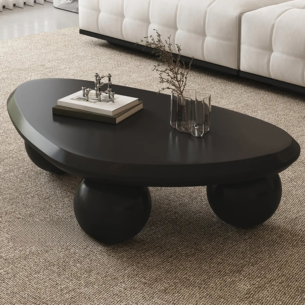 Black Manufactured Wood Triangle Ball Base Coffee Table Image - 4