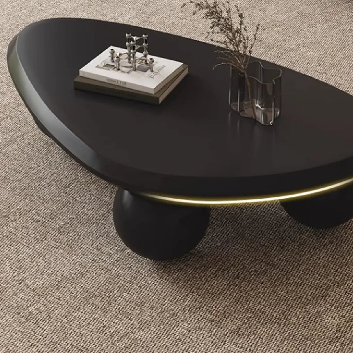 Black Manufactured Wood Triangle Ball Base Coffee Table Image - 6