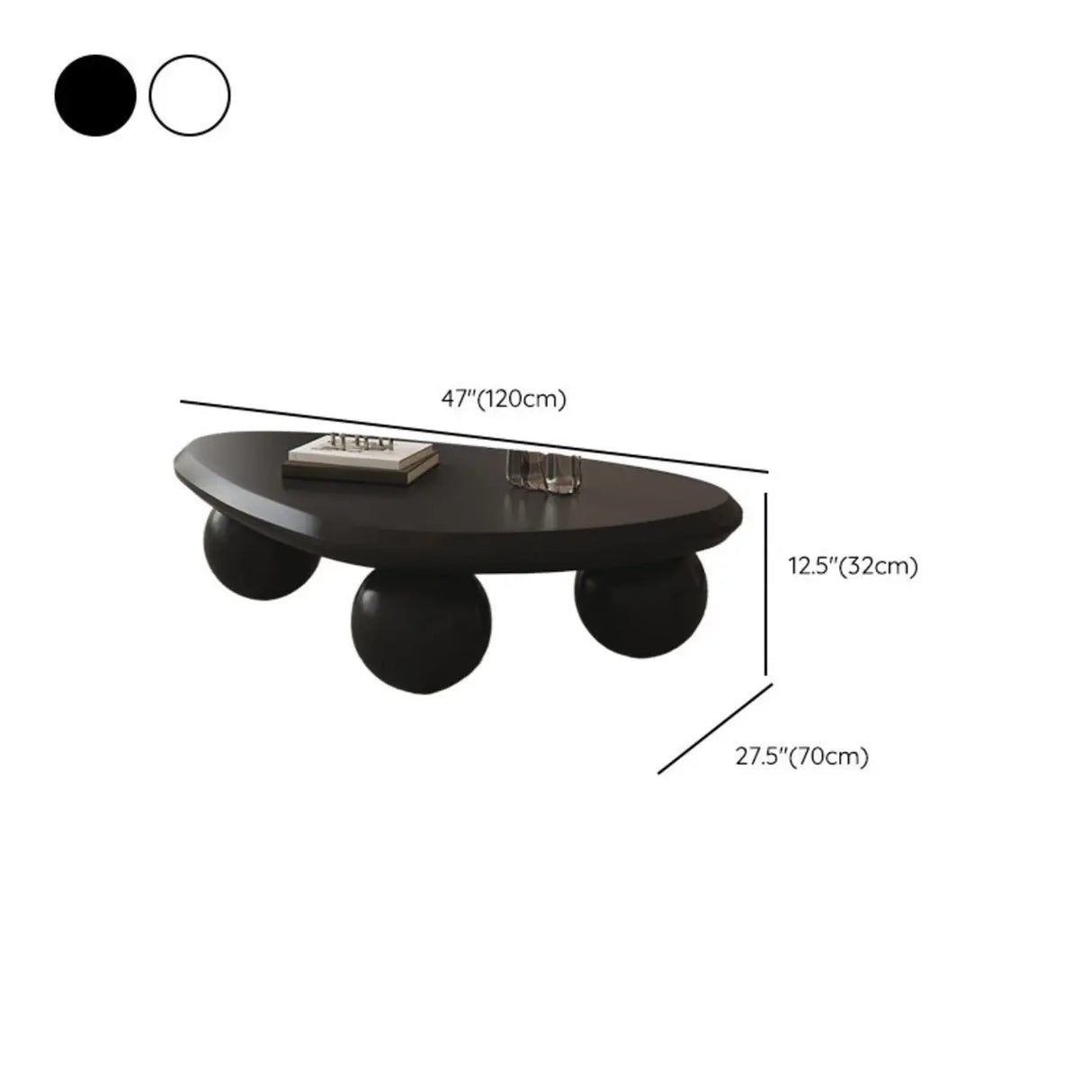 Black Manufactured Wood Triangle Ball Base Coffee Table Image - 8