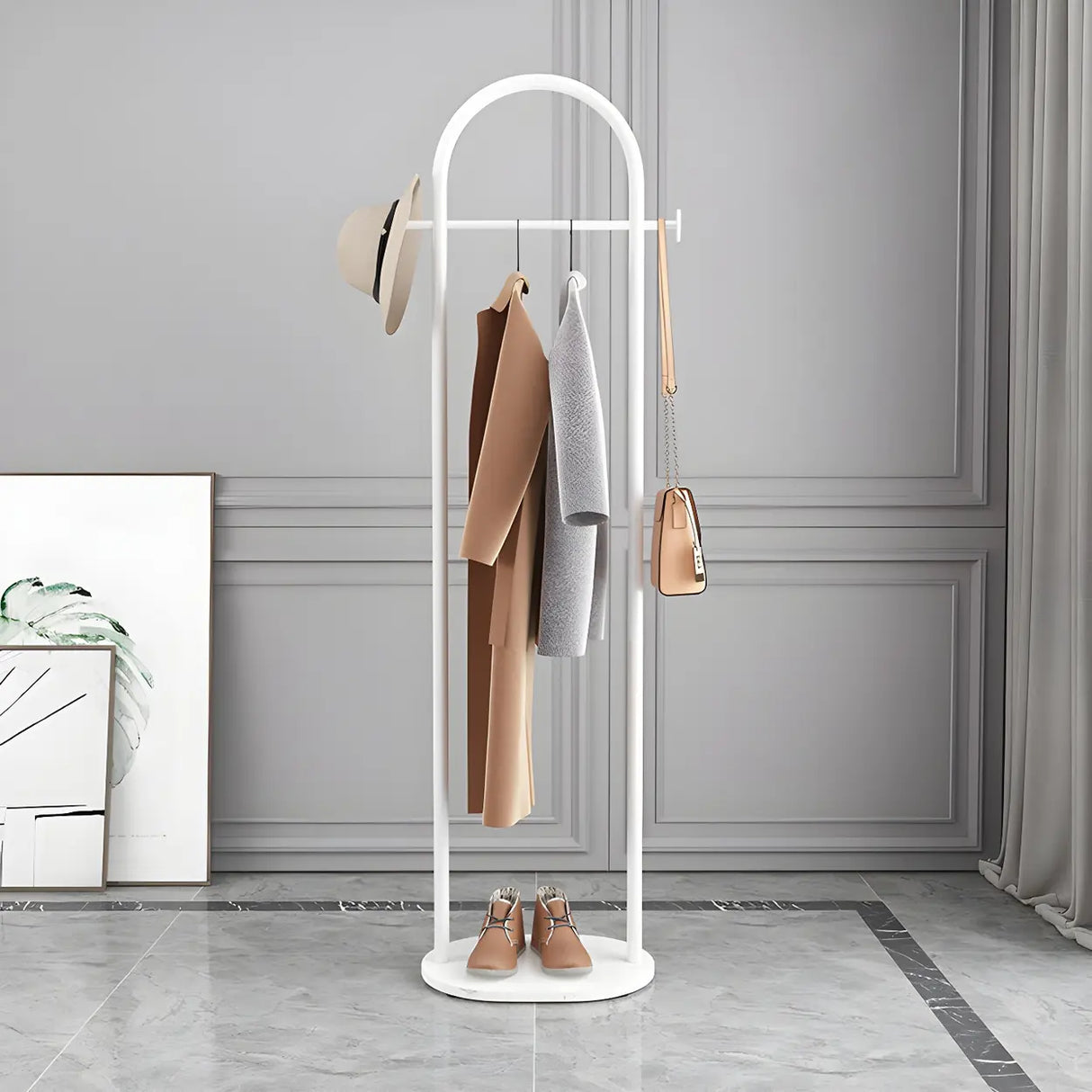 Black Marble Base Arched Metal Freestanding Coat Rack Image - 10