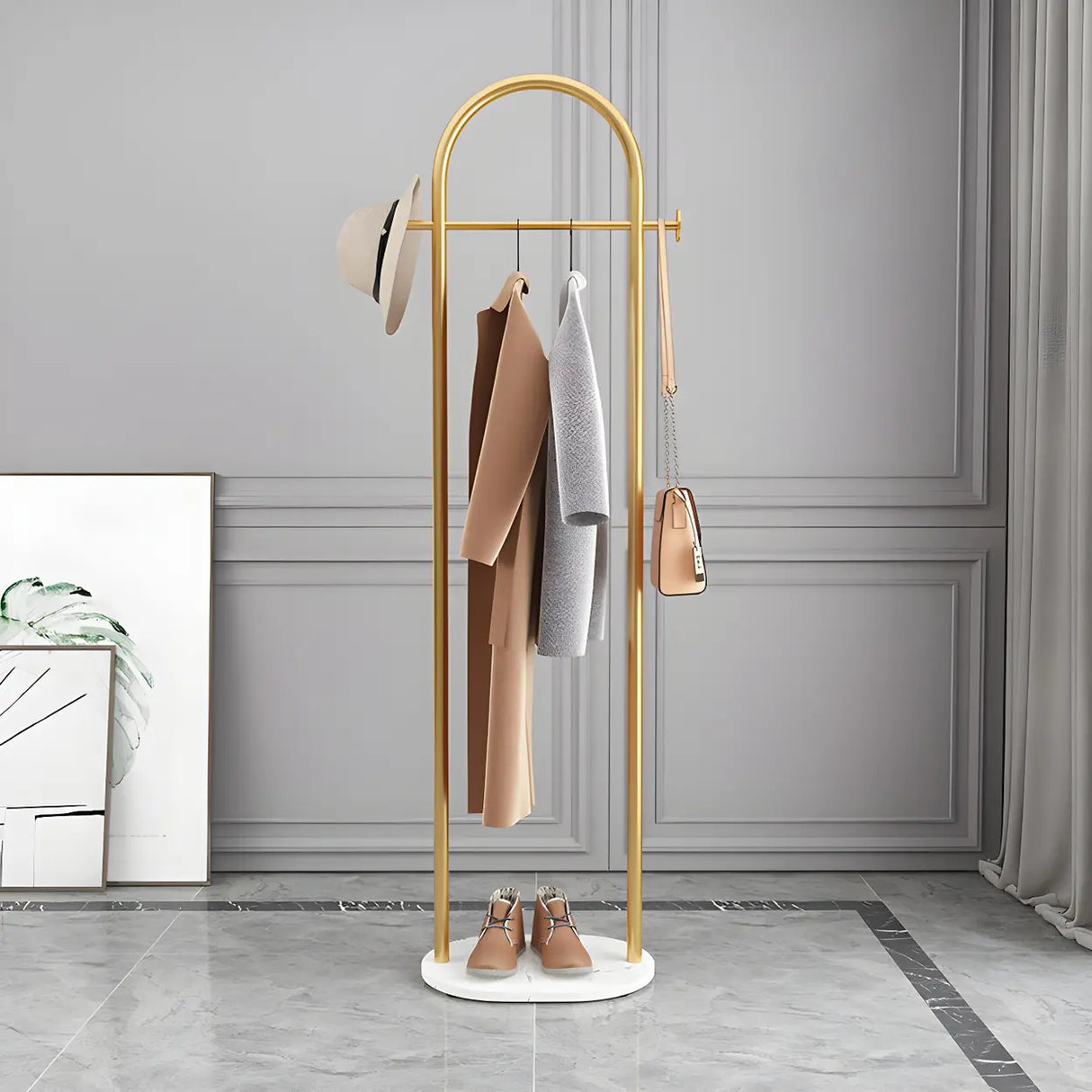 Black Marble Base Arched Metal Freestanding Coat Rack Image - 12