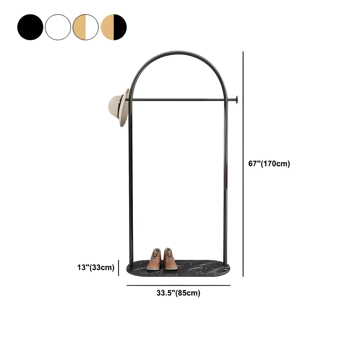 Black Marble Base Arched Metal Freestanding Coat Rack Image - 16