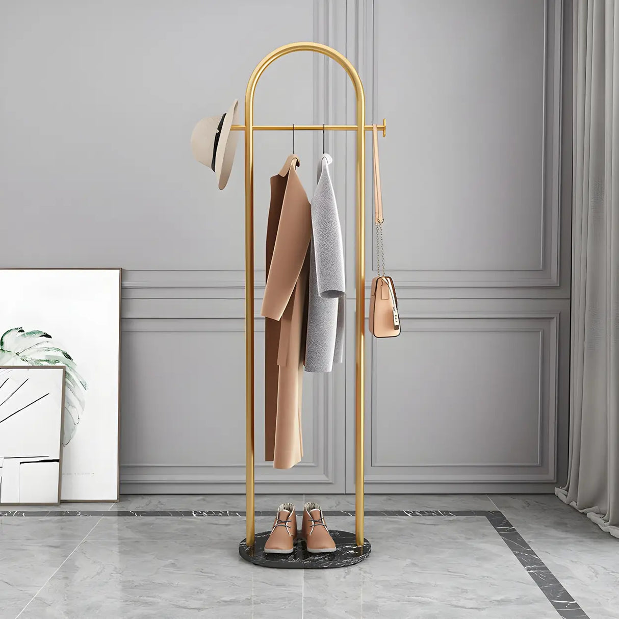 Black Marble Base Arched Metal Freestanding Coat Rack Image - 7