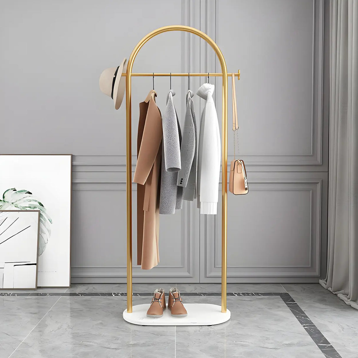 Black Marble Base Arched Metal Freestanding Coat Rack Image - 8