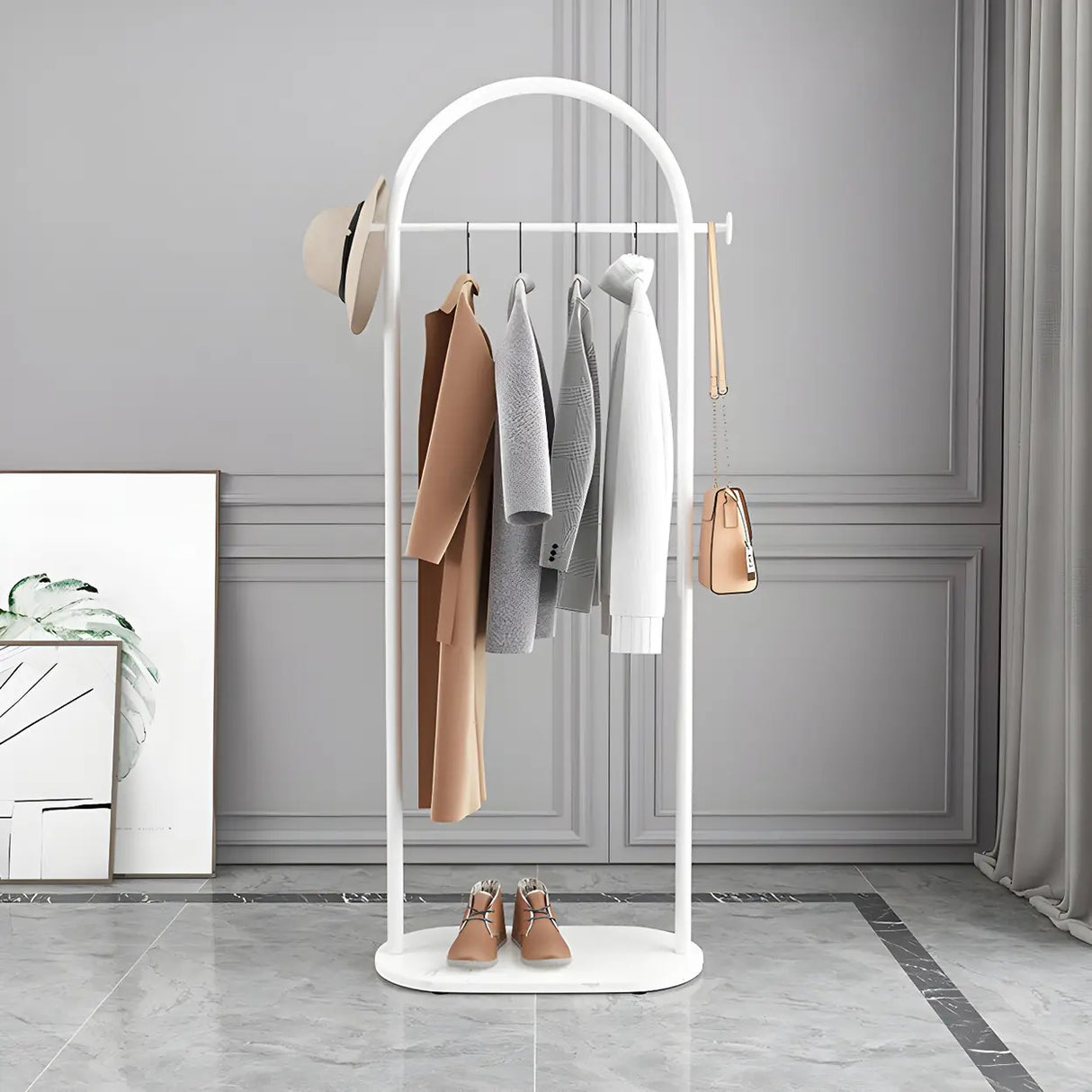 Black Marble Base Arched Metal Freestanding Coat Rack Image - 9