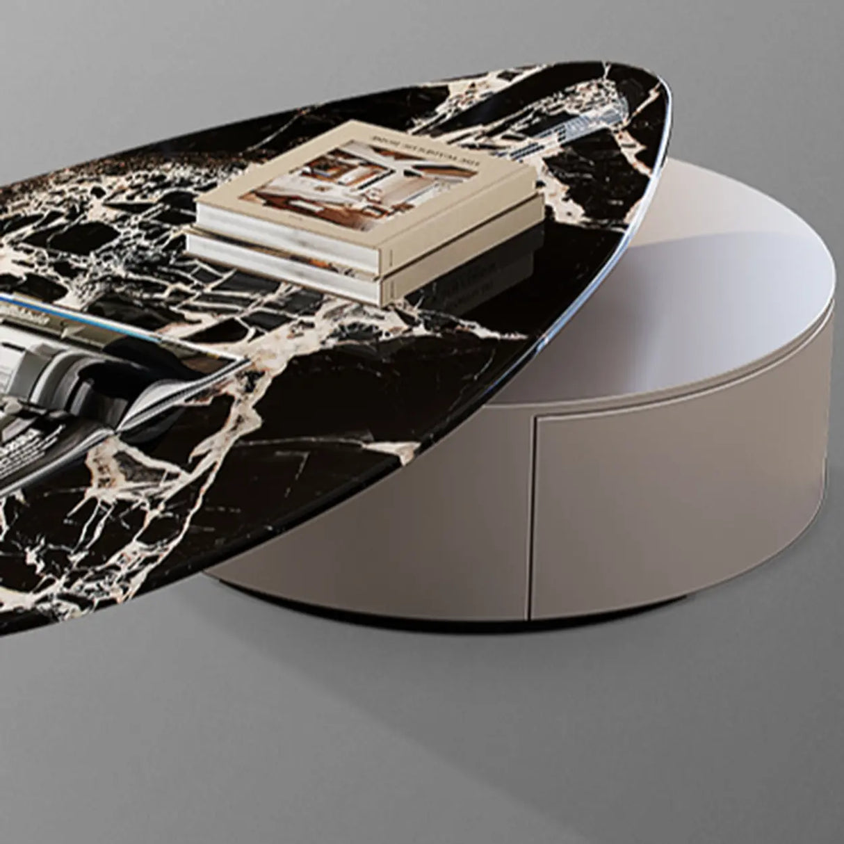 Black Marble Free Form Metal Base Storage Coffee Table Image - 3