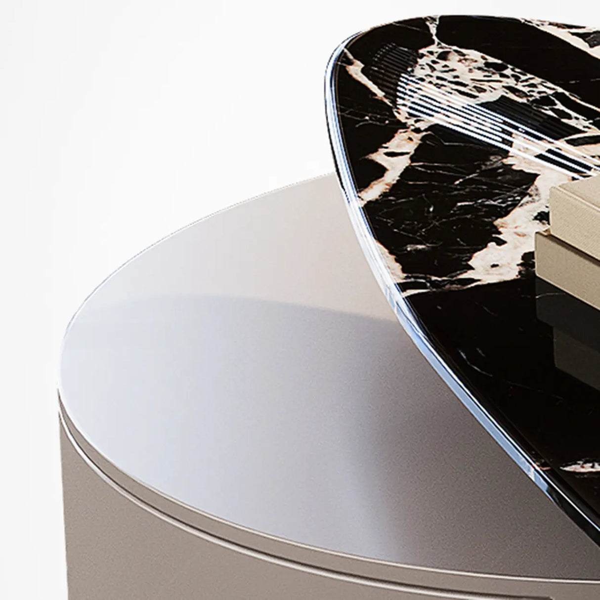 Black Marble Free Form Metal Base Storage Coffee Table Image - 5