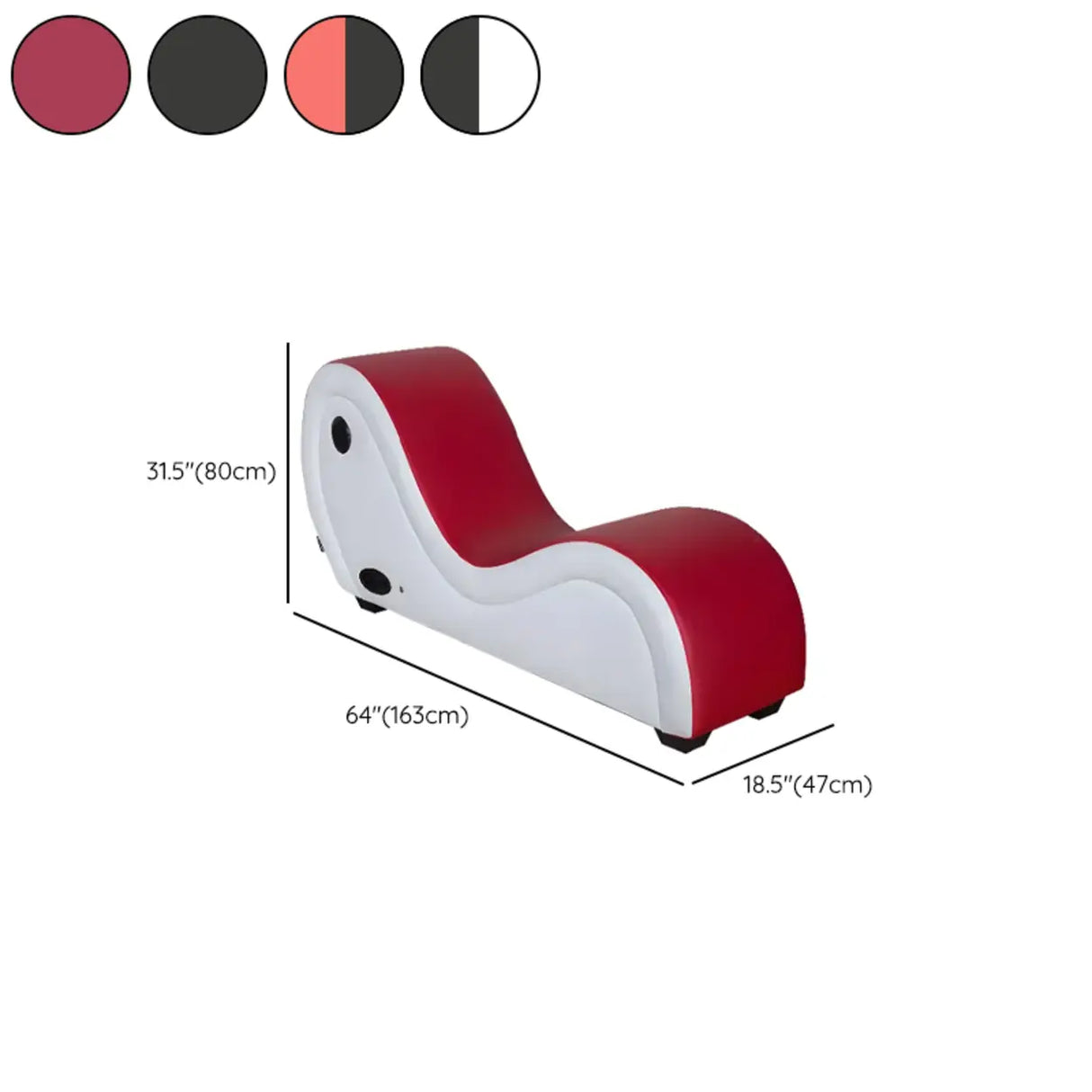 Black Medium Wave Leather Reclining Armless Chaise