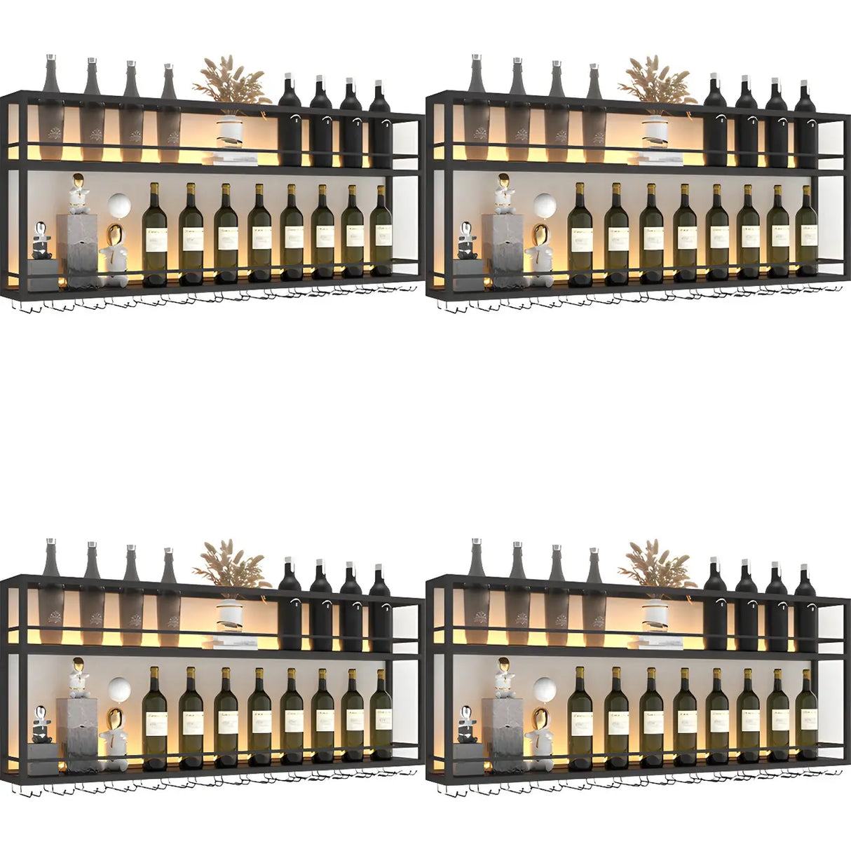 Black Metal Floating Stackable Wall Mounted Wine Rack Image - 12