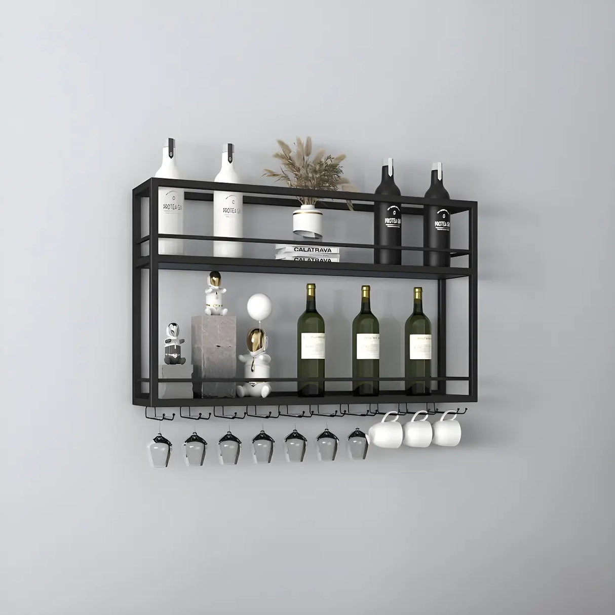Black Metal Floating Stackable Wall Mounted Wine Rack Image - 26