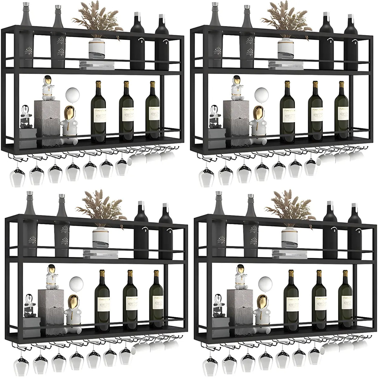 Black Metal Floating Stackable Wall Mounted Wine Rack Image - 30