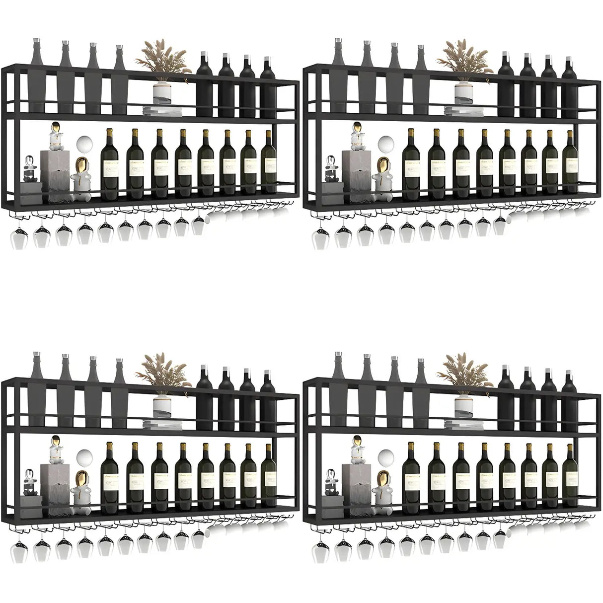 Black Metal Floating Stackable Wall Mounted Wine Rack Image - 33