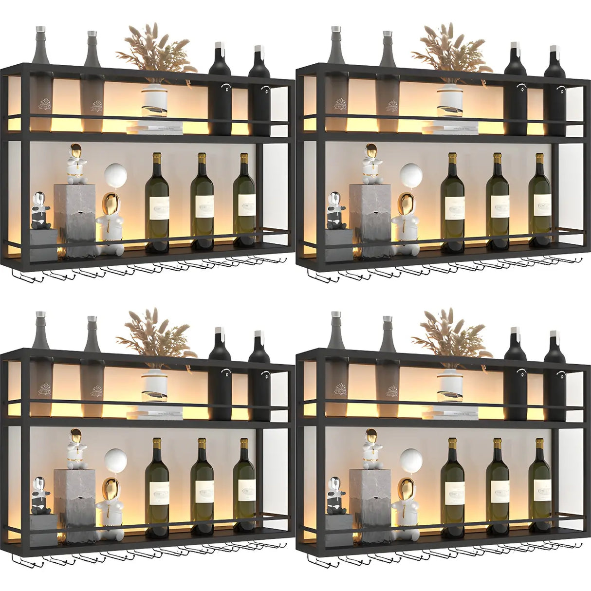 Black Metal Floating Stackable Wall Mounted Wine Rack Image - 6