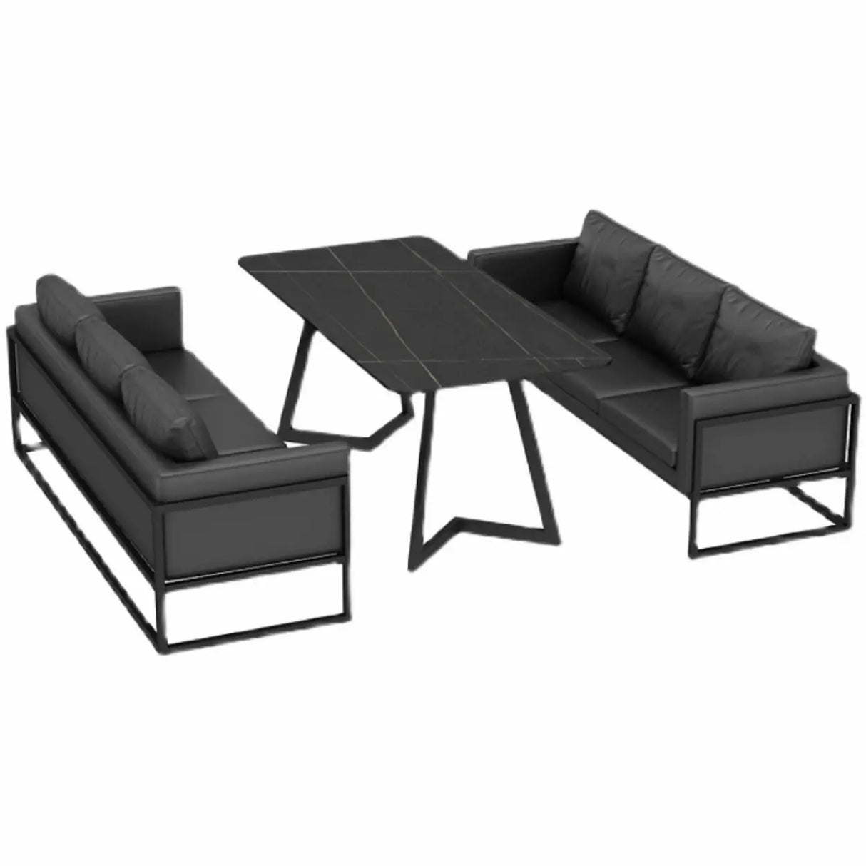 Black Metal Frame Faux Leather Loveseat with Legs Image - 10