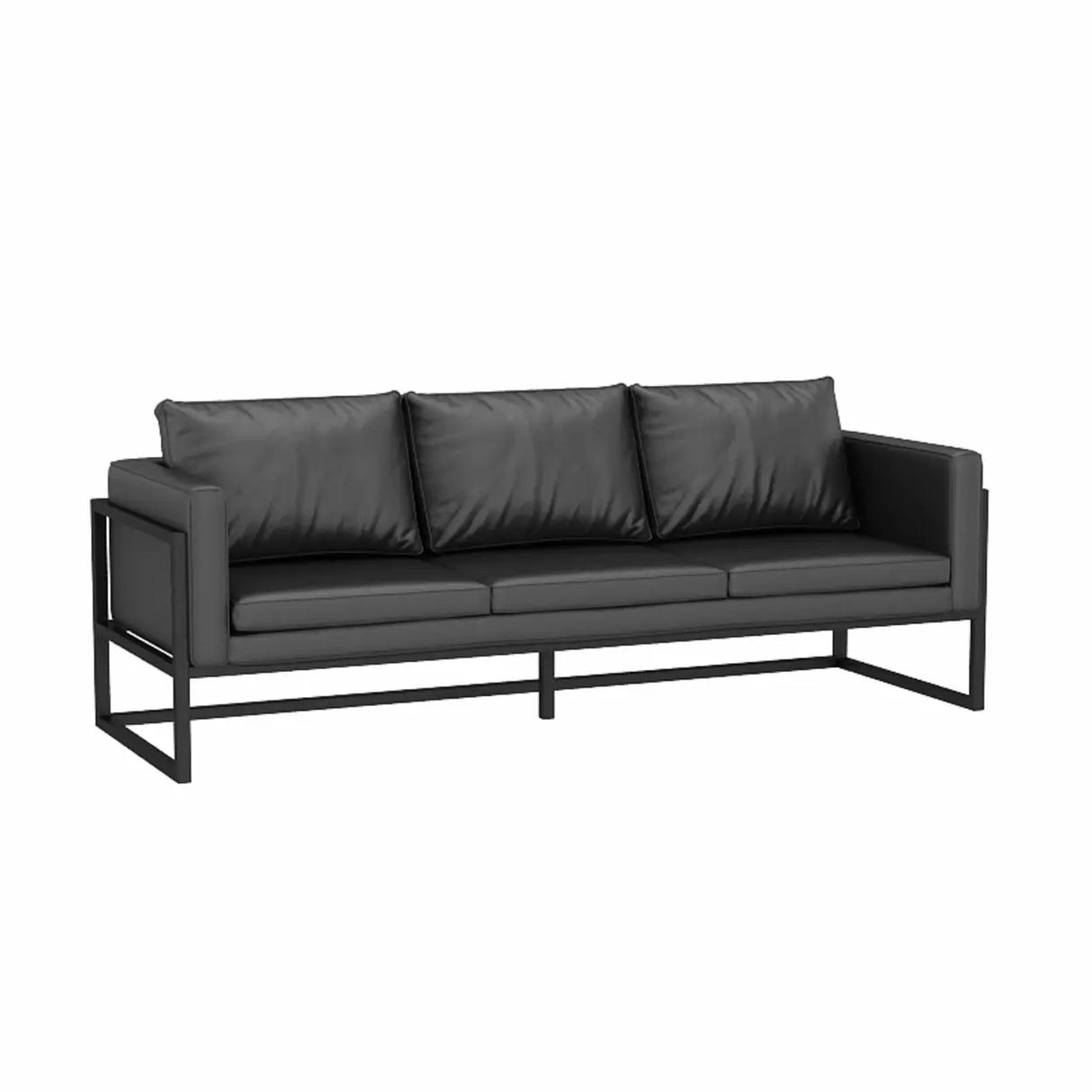 Black Metal Frame Faux Leather Loveseat with Legs Image - 11