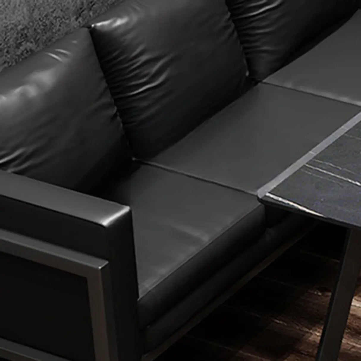 Black Metal Frame Faux Leather Loveseat with Legs Image - 14