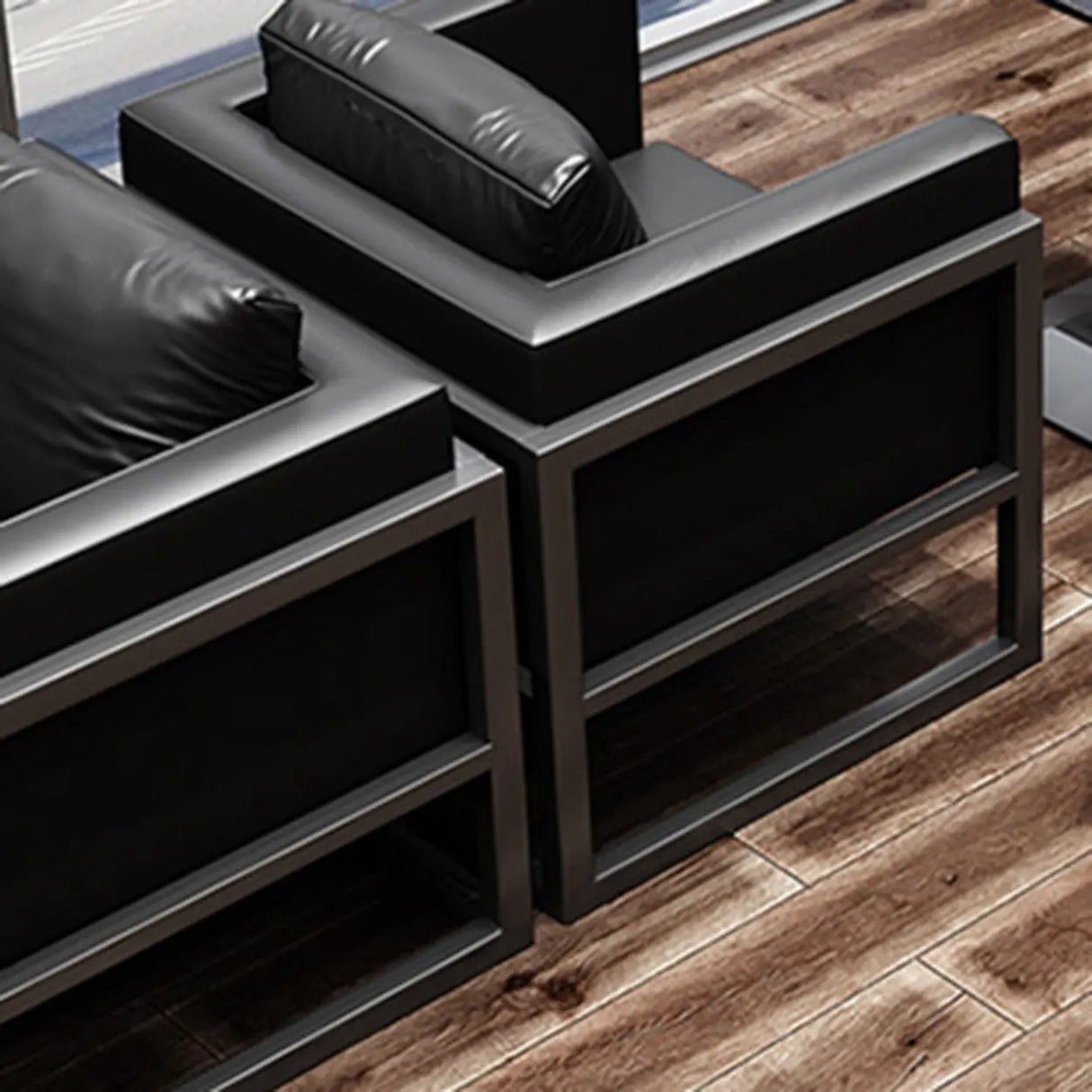 Black Metal Frame Faux Leather Loveseat with Legs Image - 15