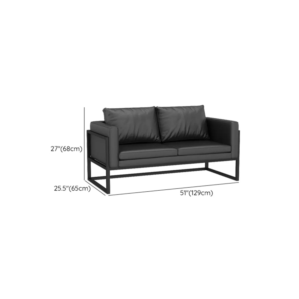 Black Metal Frame Faux Leather Loveseat with Legs Image - 18