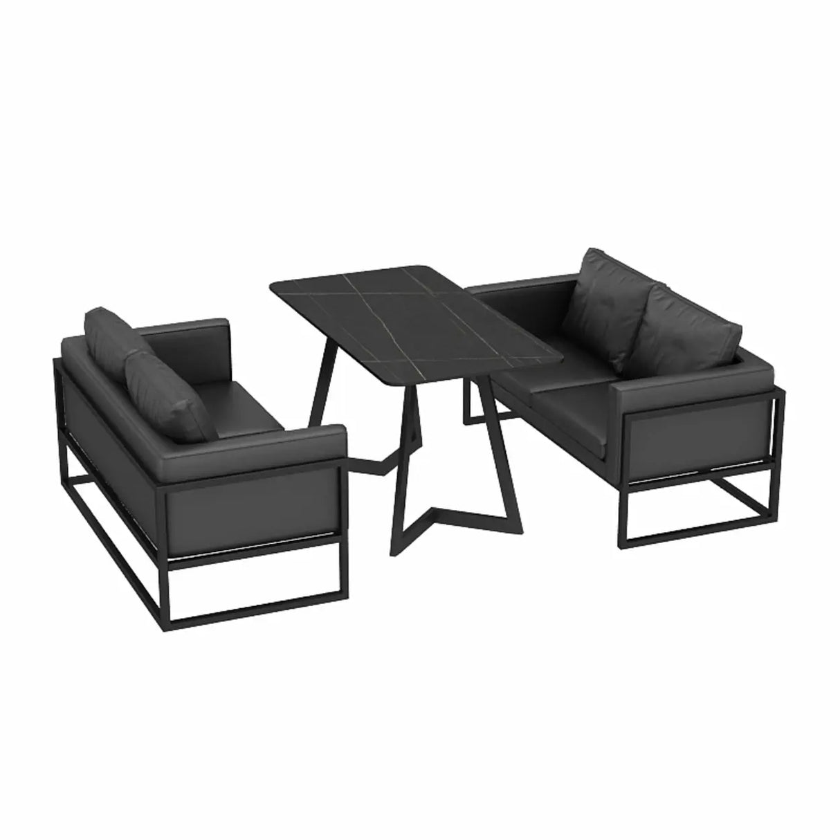 Black Metal Frame Faux Leather Loveseat with Legs Image - 2