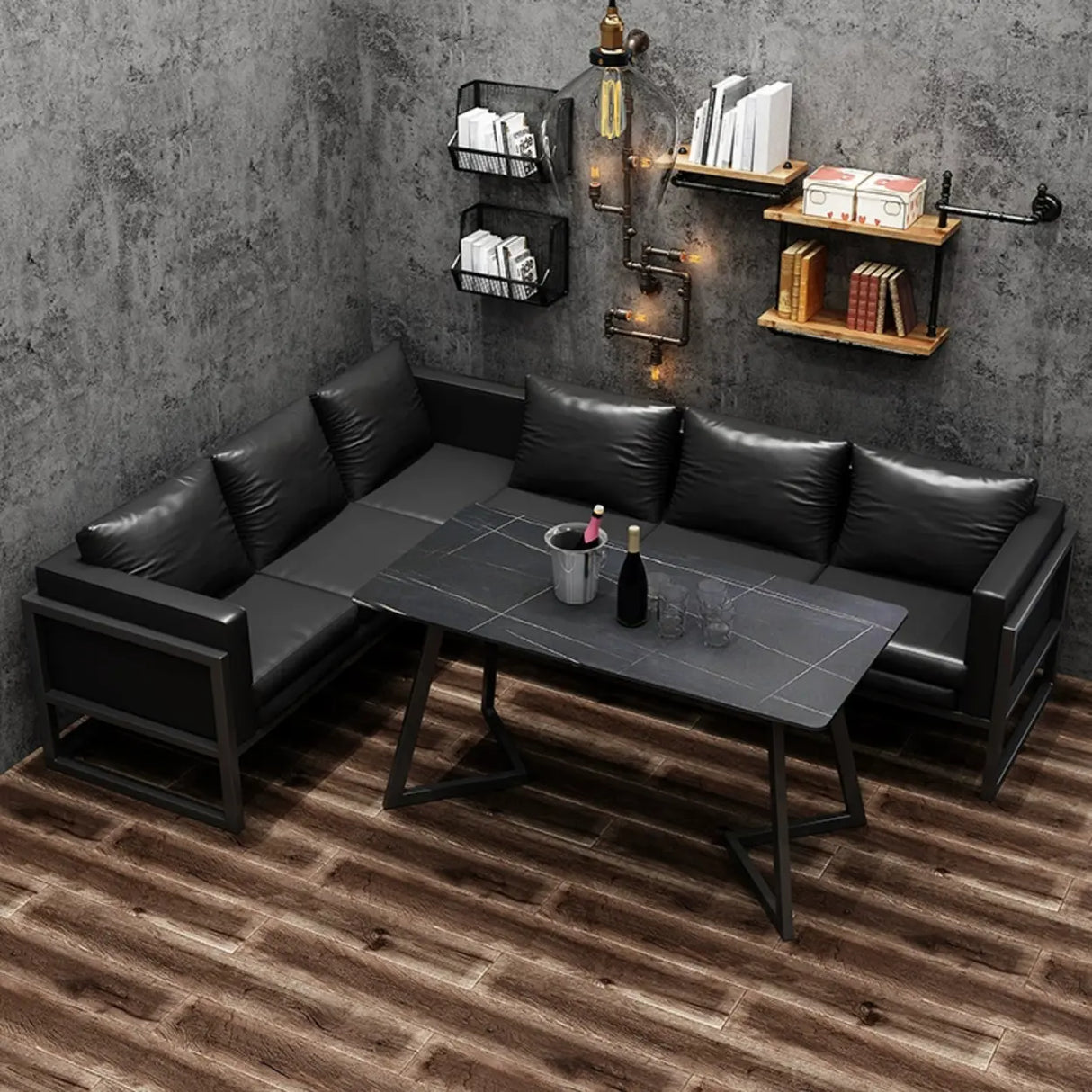 Black Metal Frame Faux Leather Loveseat with Legs Image - 4