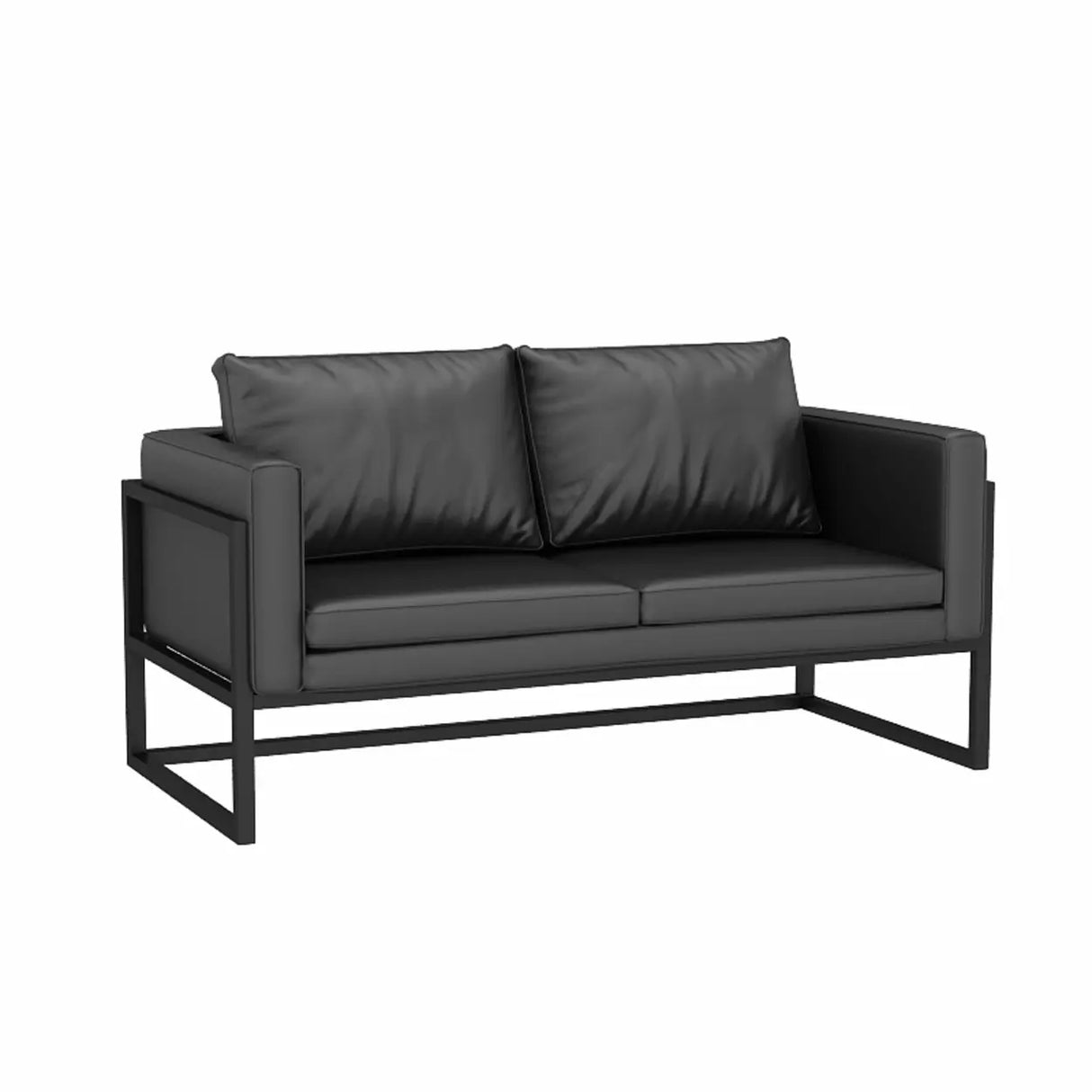 Black Metal Frame Faux Leather Loveseat with Legs Image - 5
