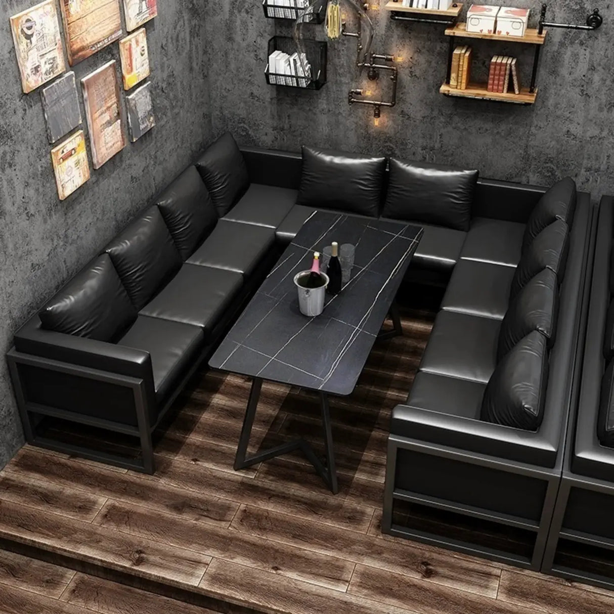 Black Metal Frame Faux Leather Loveseat with Legs Image - 6