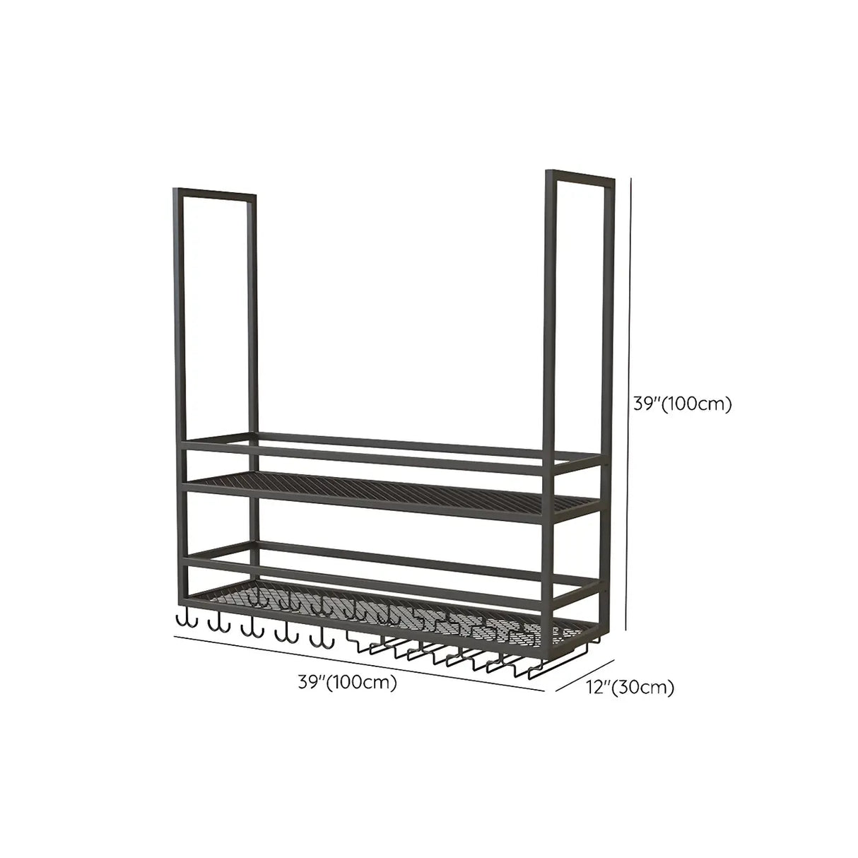 Black Metal Large Hanging Wine Rack with Stemware Holder