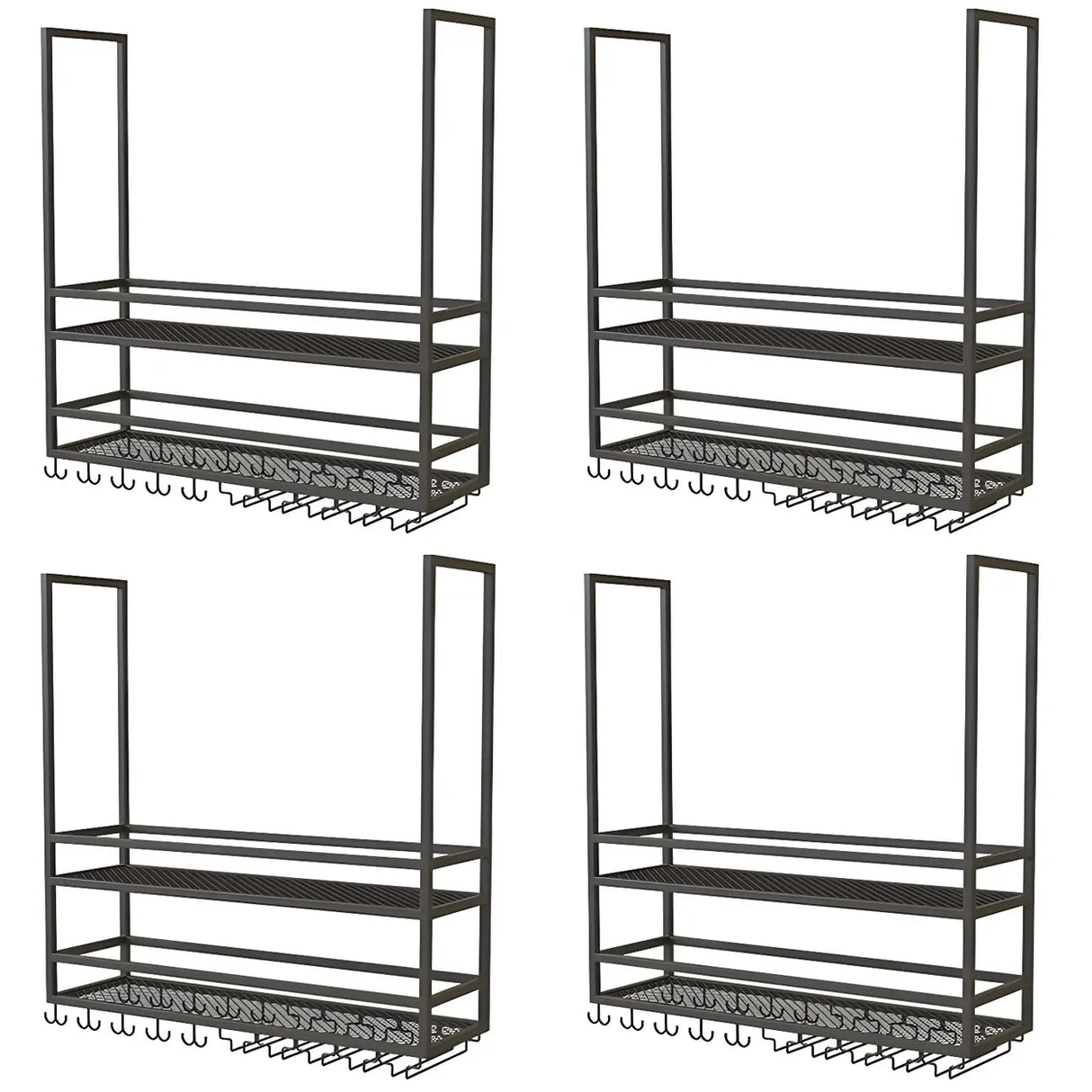 Black Metal Large Hanging Wine Rack with Stemware Holder Image - 5