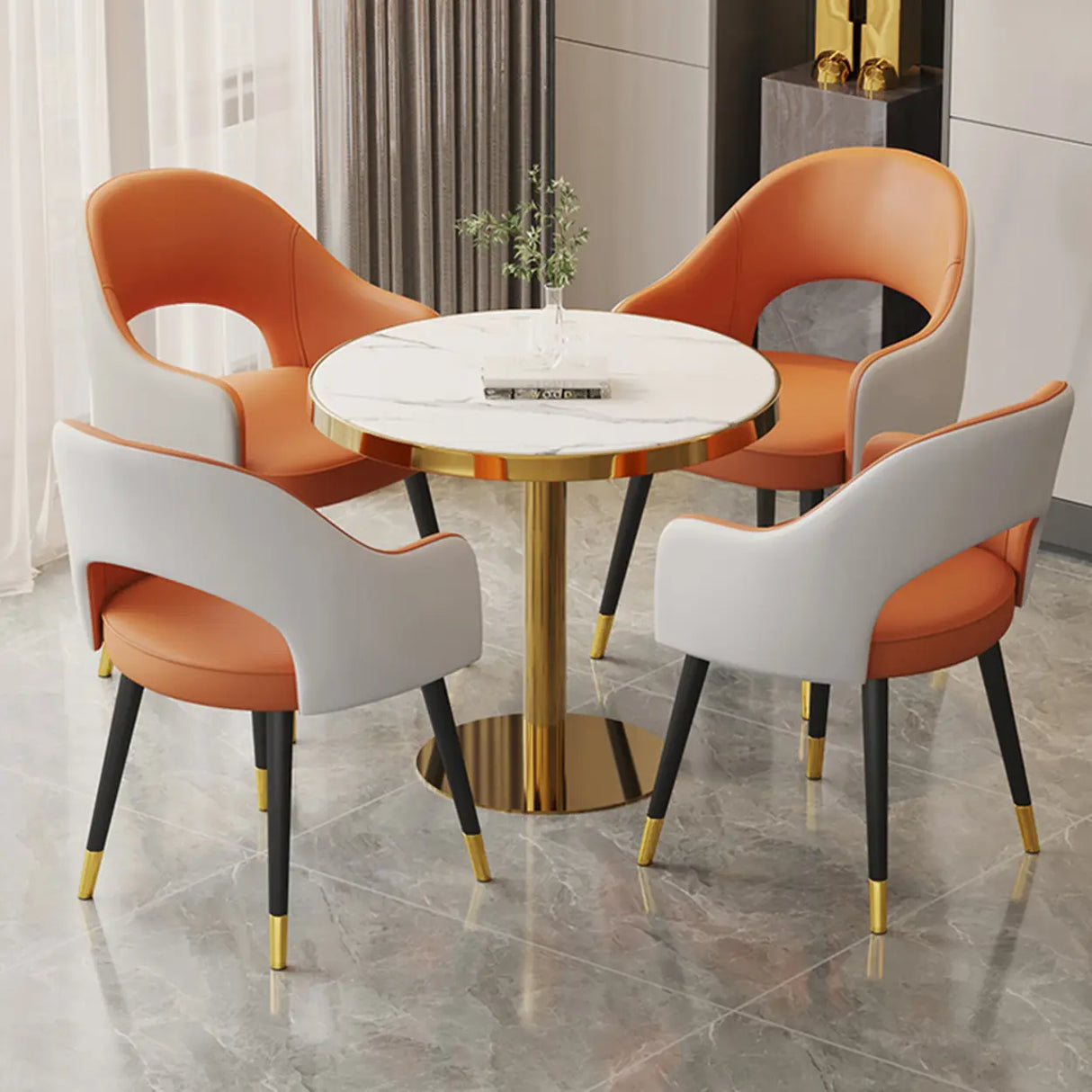 Black Metal Leg Curved Upholstered Arm Dining Chair Image - 10