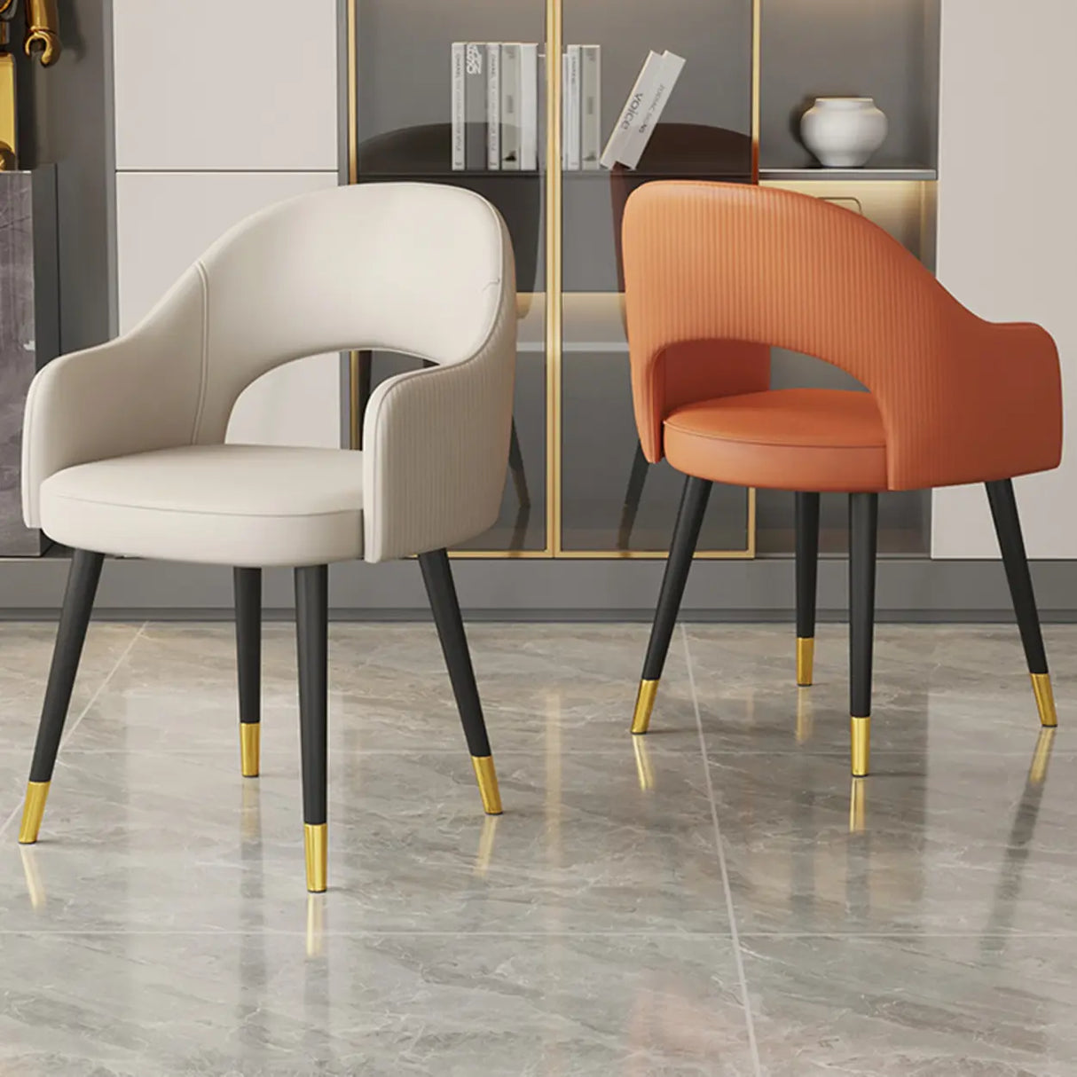 Black Metal Leg Curved Upholstered Arm Dining Chair Image - 12