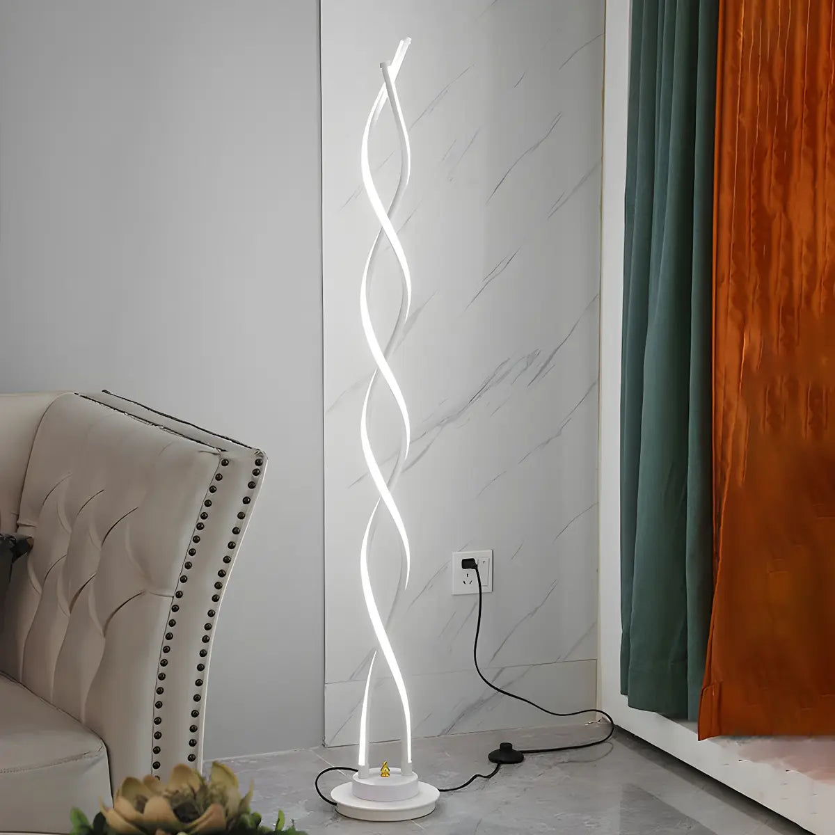 Black Metal Modern Spiral LED Living Room Floor Lamp Image - 2